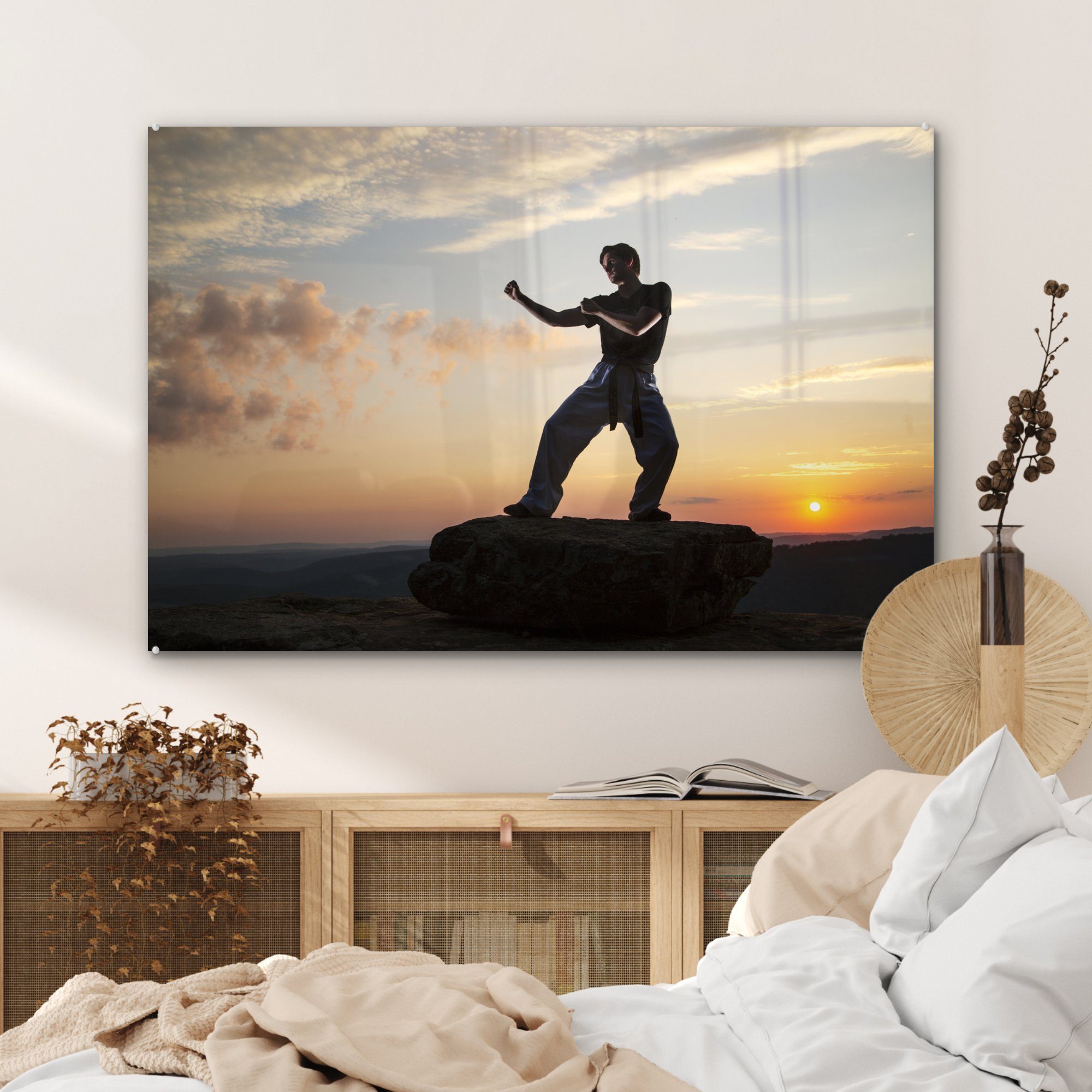 Silhouette Wohnzimmer & Schlafzimmer Taekwondo-Kämpfers, eines MuchoWow (1 Acrylglasbild St), Acrylglasbilder