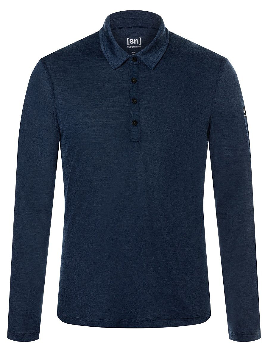 Merino Poloshirt Blue SUPER.NATURAL Langarm-Poloshirt POLO perfekter Melange LS M Merino-Materialmix Iris TRAVEL