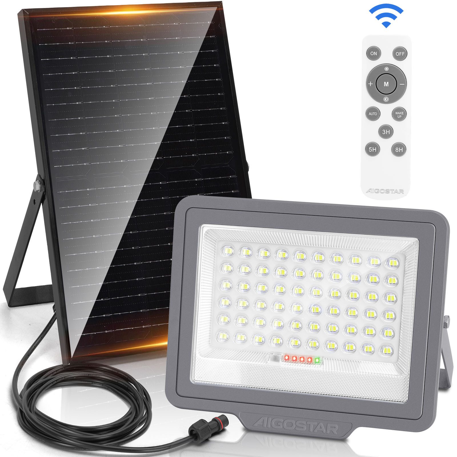Aigostar Flutlichtstrahler 200W Solar Strahler Außen, Superhelles LED Flutlichter, 6500K, IP65, LED fest integriert