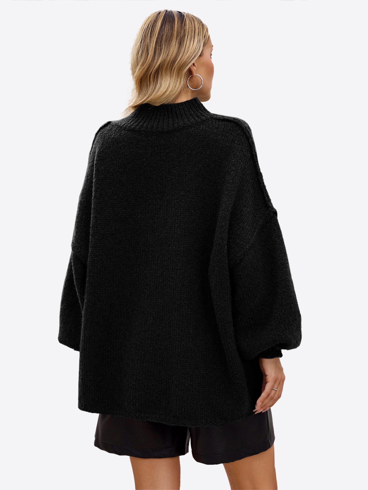 Imily Bela Sweater Damen Oversize Pullover aus geripptem Strick mit Stehkra günstig online kaufen