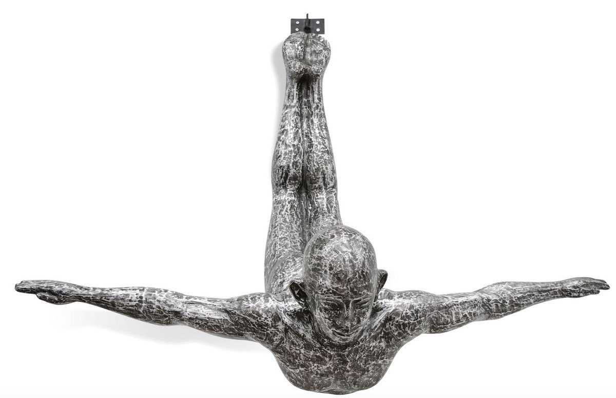 Turmspringer H. - Casa Silber x Dekofigur 147 Skulptur Padrino x 157 cm 80 Casa Luxus Kunstspringer Figur Schwarz Padrino / Deko