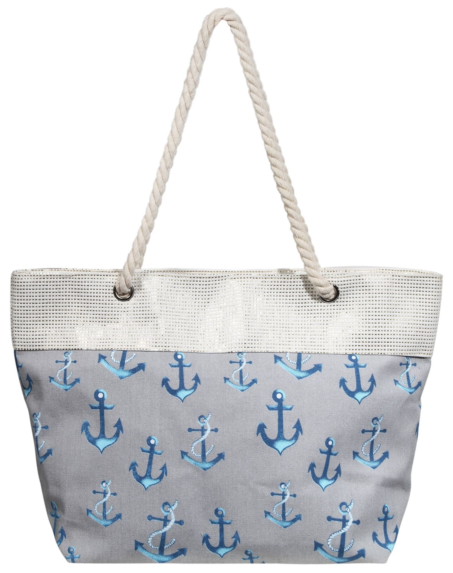 Henkeltasche Strandtasche aus Textil mit Ankermotiven