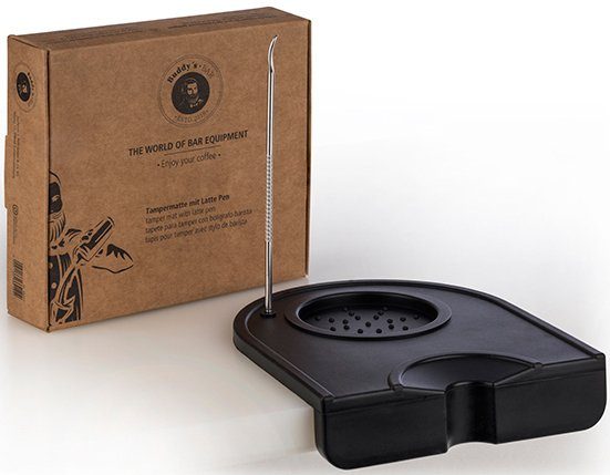 Buddy's Tamperstation Buddy´s Bar - Barista Edition, Premium, mit Baristastift, Andrückstation für Espresso Siebträger, schwarz