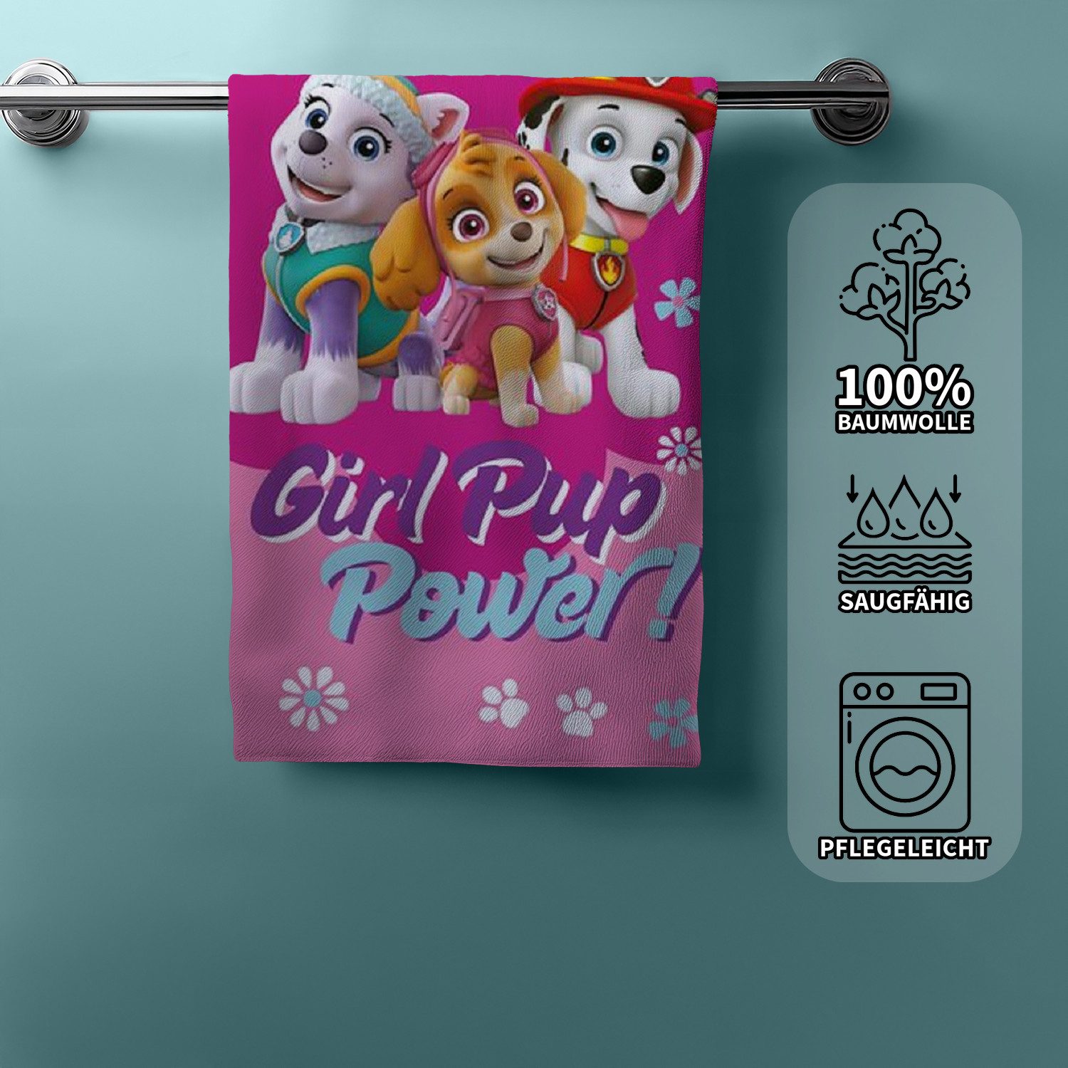 Handtücher Paw Patrol Duschtuch Badetuch Strandtuch rosa 70 x 140cm