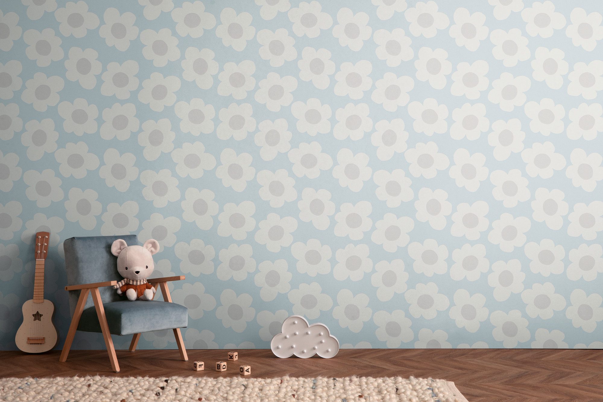 living walls Vliestapete Kids Studio Retro Blumen – Vliestapete für Kinder, glatt, floral, Retro, geblümt, Große grafische Blüten im freundlichen Retro-Look