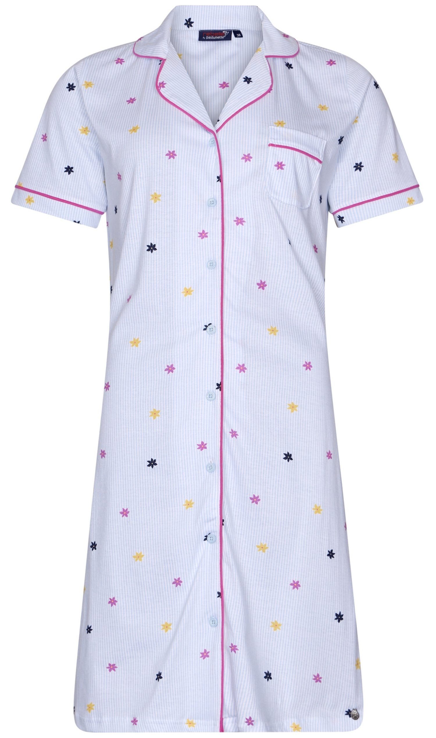 Rebelle Nachthemd Damen Schlafshirt durchgehend geknöpft Kurzarm (1-tlg) Baumwolle