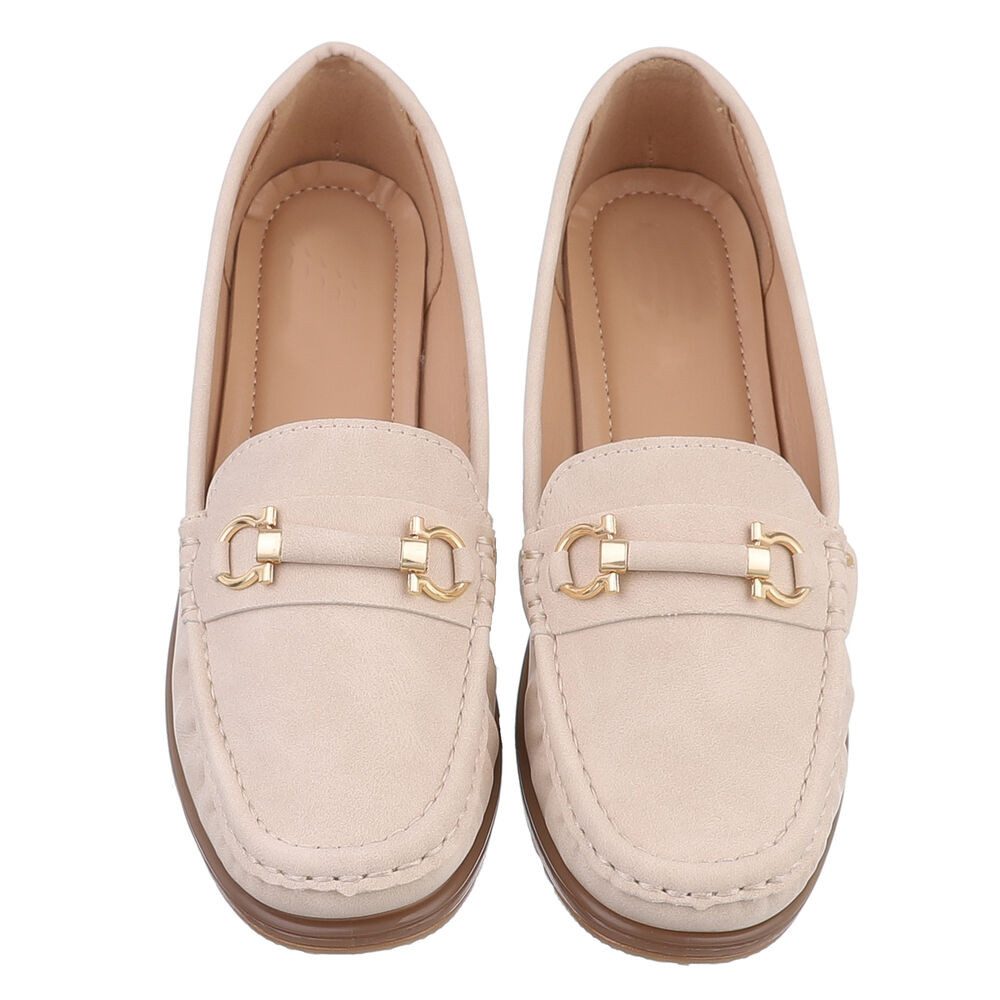 Ital-Design Bequeme Mokassins für jeden Anlass - Hoher Komfort Slipper (89092065) Keilabsatz/Wedge Mokassins in Apricot