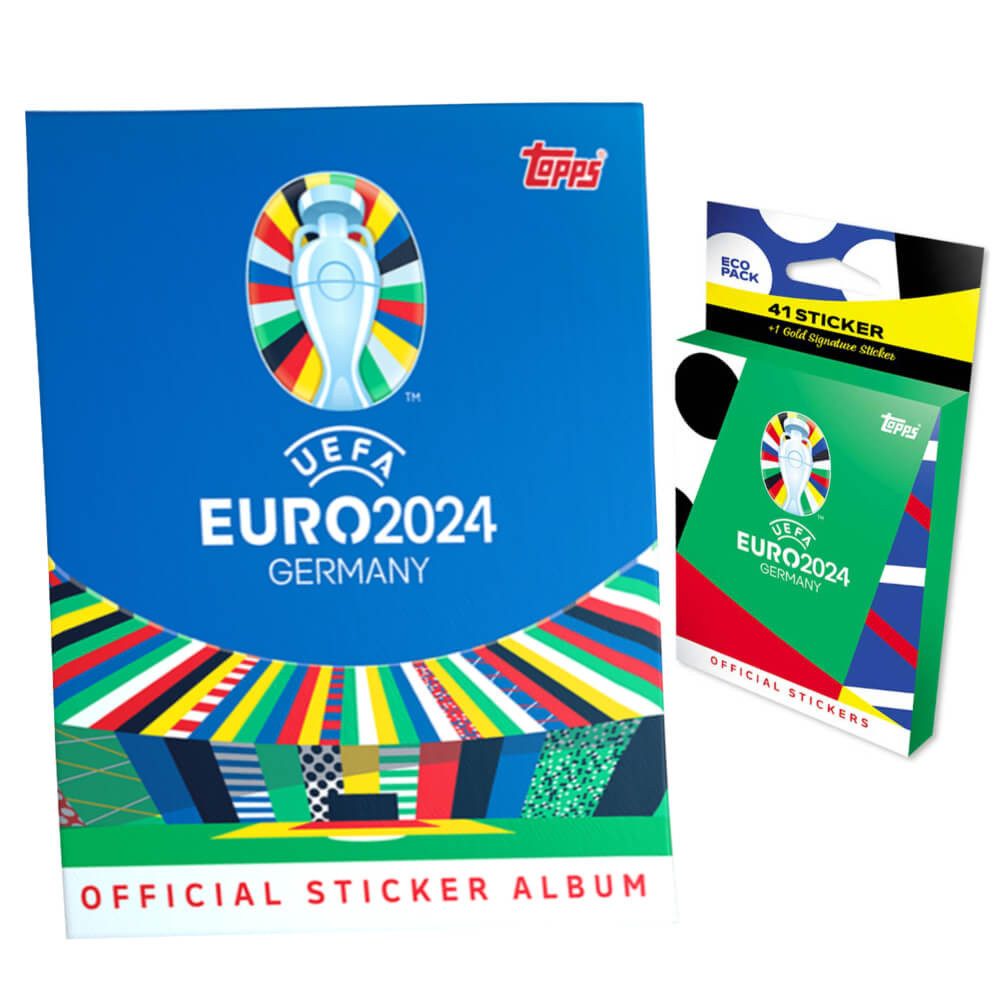 Topps Sticker Topps UEFA EURO 2024 Sticker - Fußball EM Sammelsticker - 1 Album + 1, (Set), UEFA EURO 2024 Sticker - 1 Album + 1 Eco Blister
