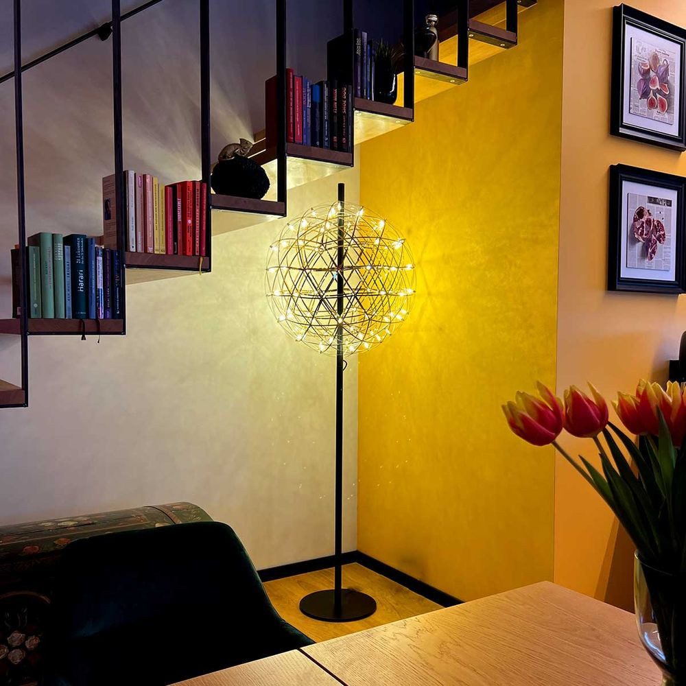 s.luce Stehlampe Atom LED-Stehleuchte aus Metall mit Touchdimmer Schwarzchrom, Warmweiß