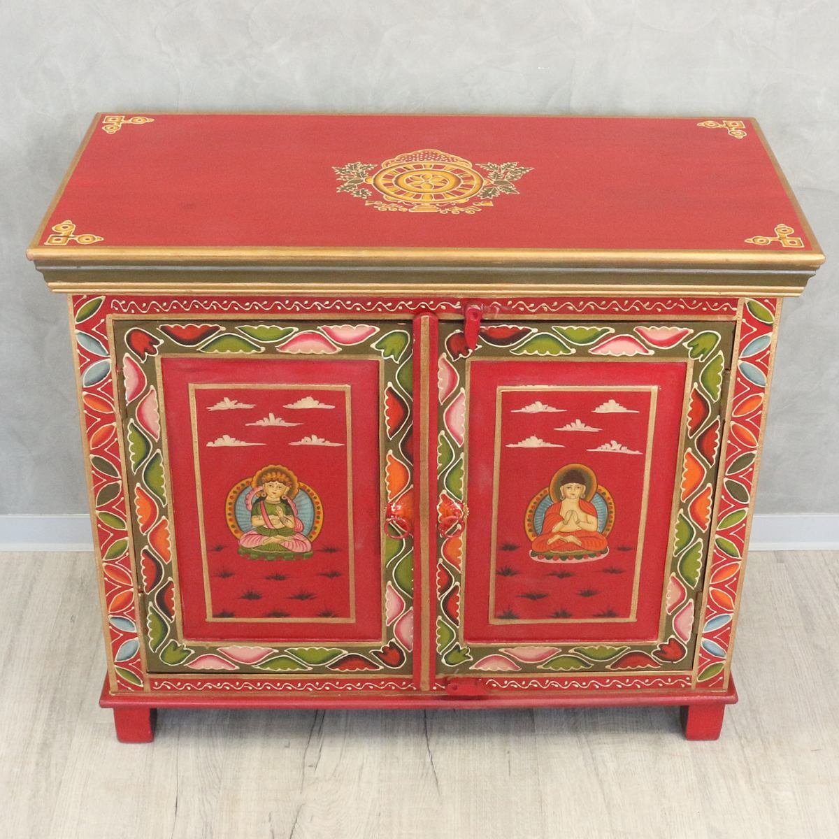 Galerie Wandschrank Tibet cm Kunzang - Oriental Rot Mehrzweckschrank Handarbeit Grün 76