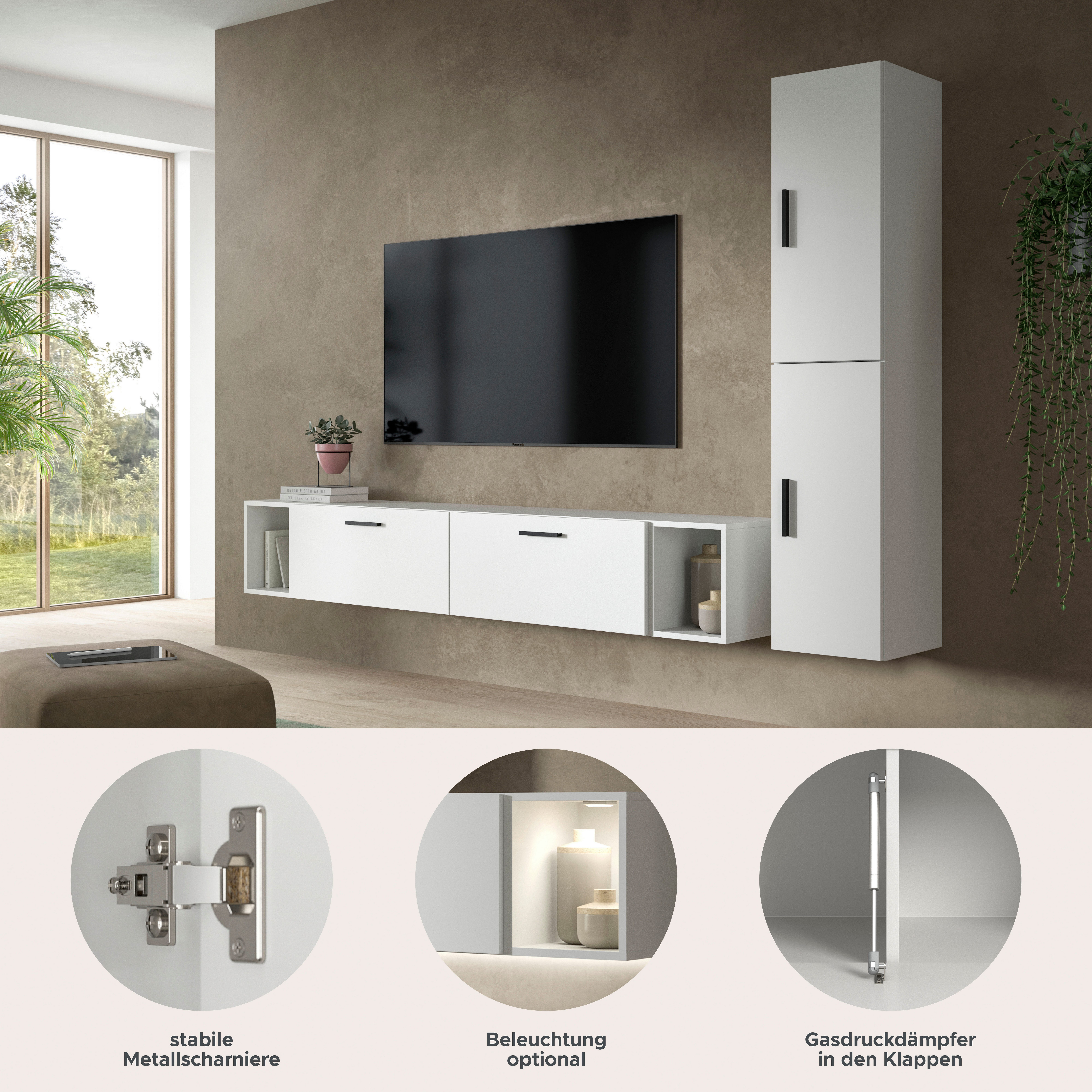 Home affaire Schrank-Set ENESTE, 6-teilig, in verschiedenen Farben, individuell kombinierbar, (2-St., verschiedenste Kombinationmöglichkeiten, stehend oder hängend), Stauraumelement, Kombination, Wohnkombination, Schrankwand, Lowboard
