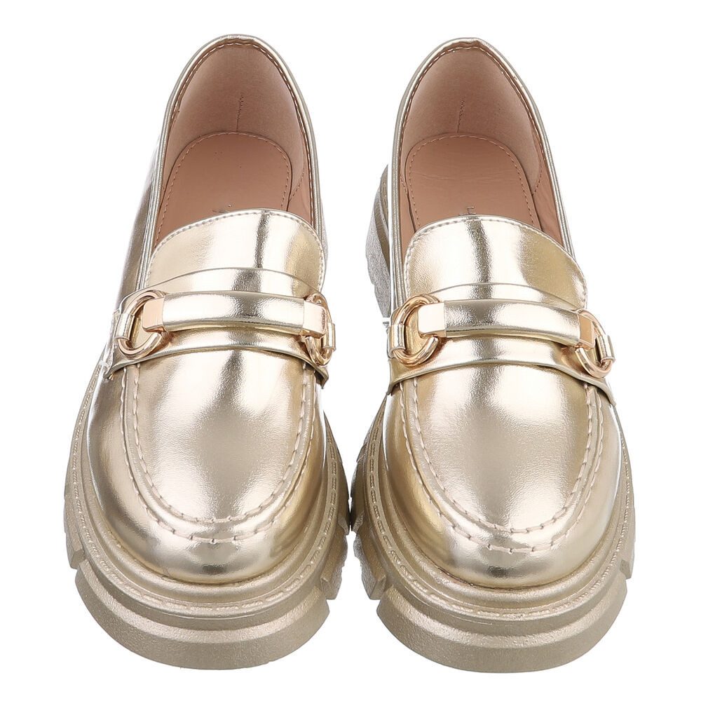 Ital-Design Moderne Damen Loafer mit Schnalle und robuster Sohle Slipper (89542410) Blockabsatz Mokassins in Gold – Bild 4 von 5