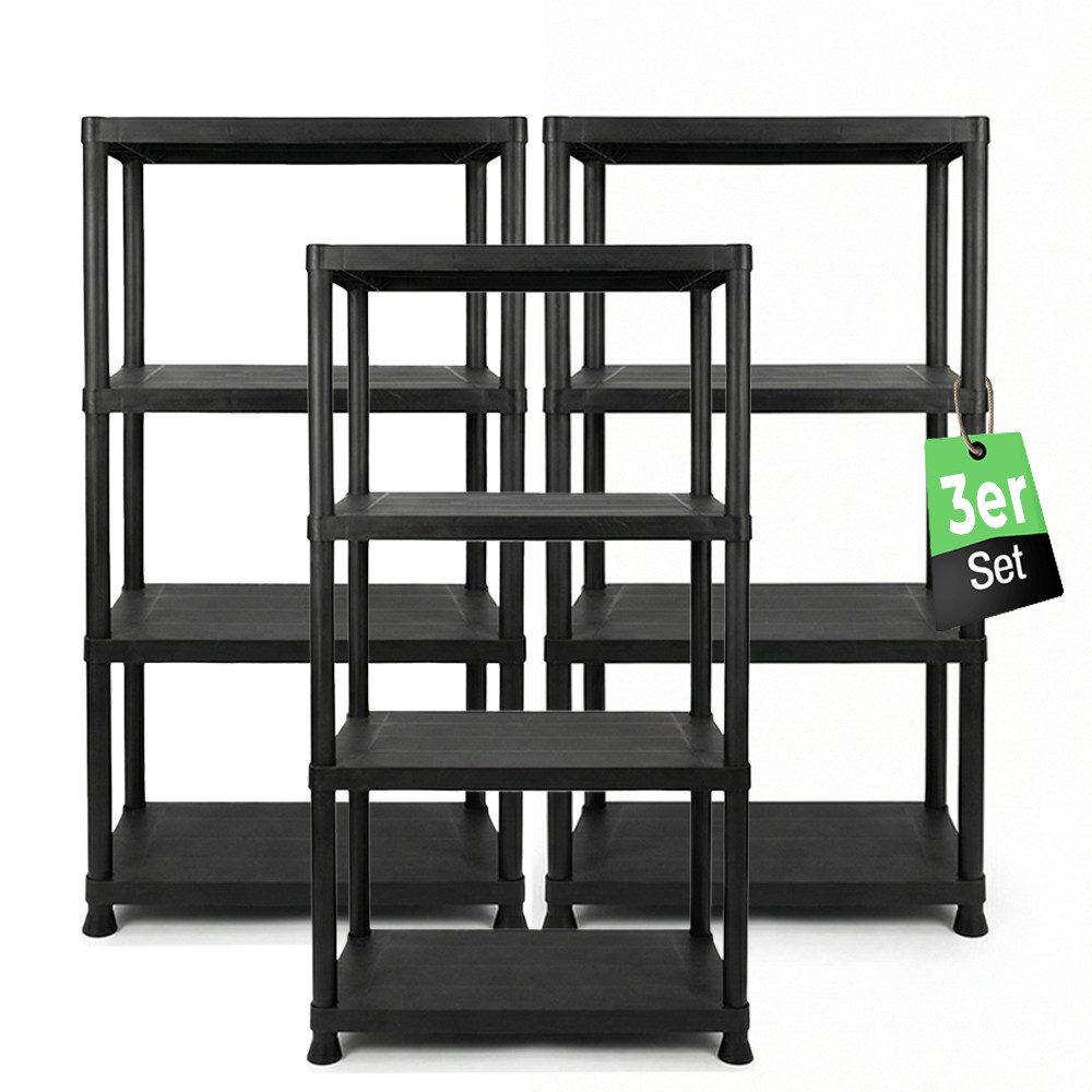ONDIS24 Steckregal 3x Kunststoffregal, 60 x 30 x 131 (H) cm, 4 Böden, Schwerlastregal, bis zu 80 kg, Regal, Lagerregal - 3er Pack