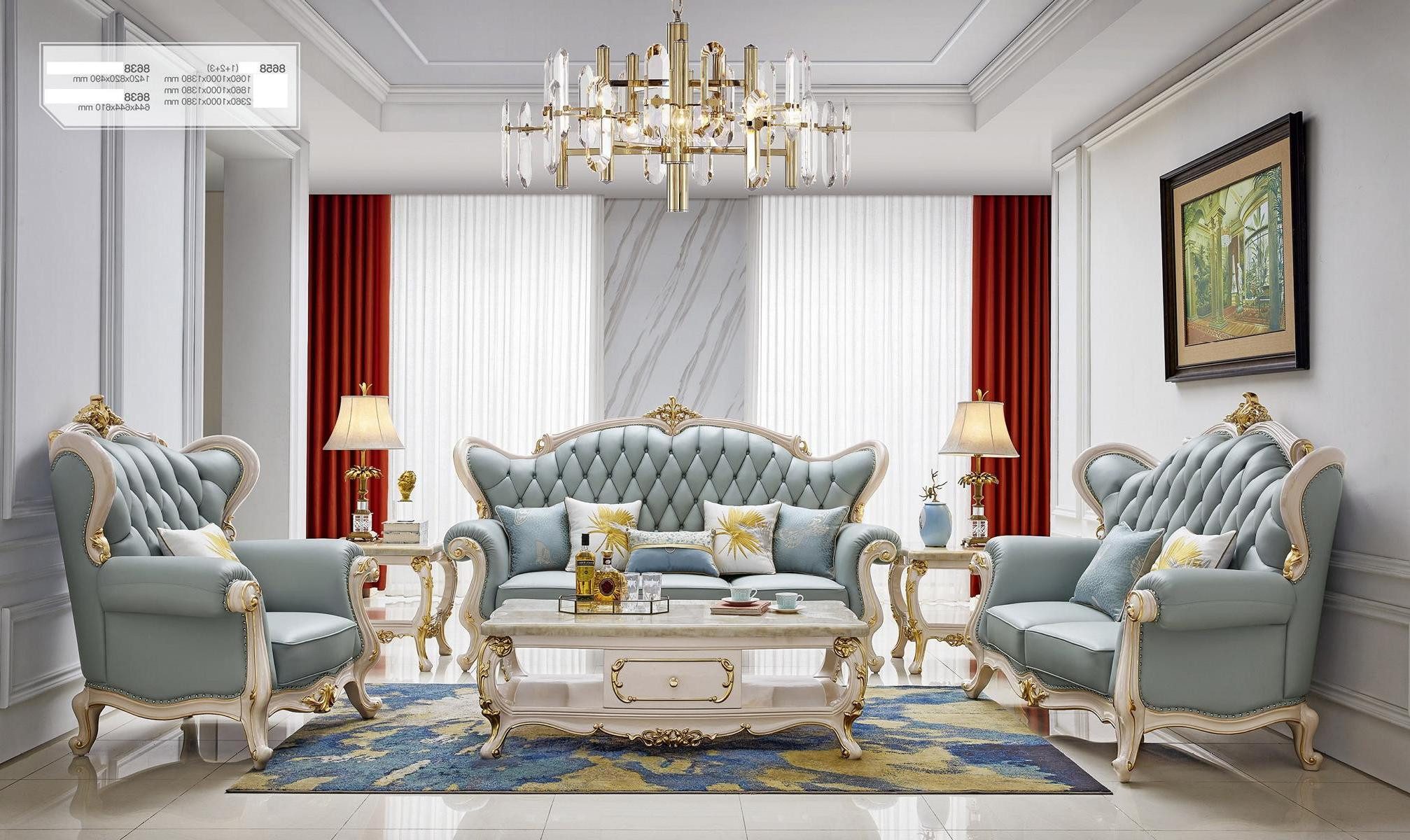 Xlmoebel Polstergarnitur Elegantes Wohnzimmer-Set im Barock-Rokoko-Stil mit opulenten Details, (6pcs.Set (Sofa Set 3+2+1 Seater + Coffee Table + 2x Side Table), Hergestellt in Europa