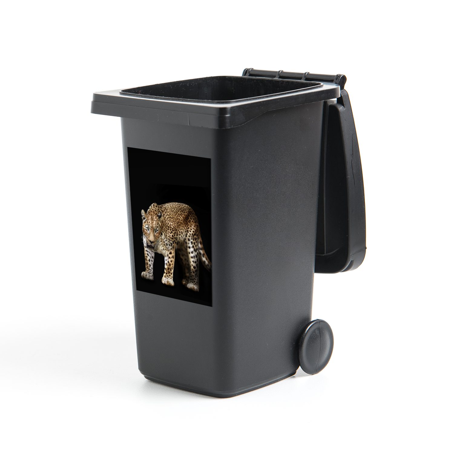 MuchoWow Wandsticker Leopard Abfalbehälter (1 St), - Tiere Schwarz Sticker, - Container, Mülltonne, Mülleimer-aufkleber