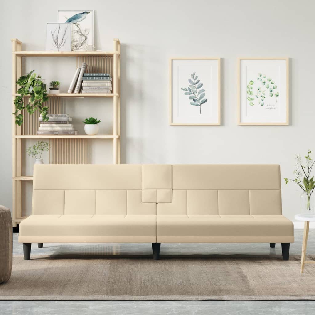 vidaXL Sofa Schlafsofa mit Getränkehaltern Creme Stoff