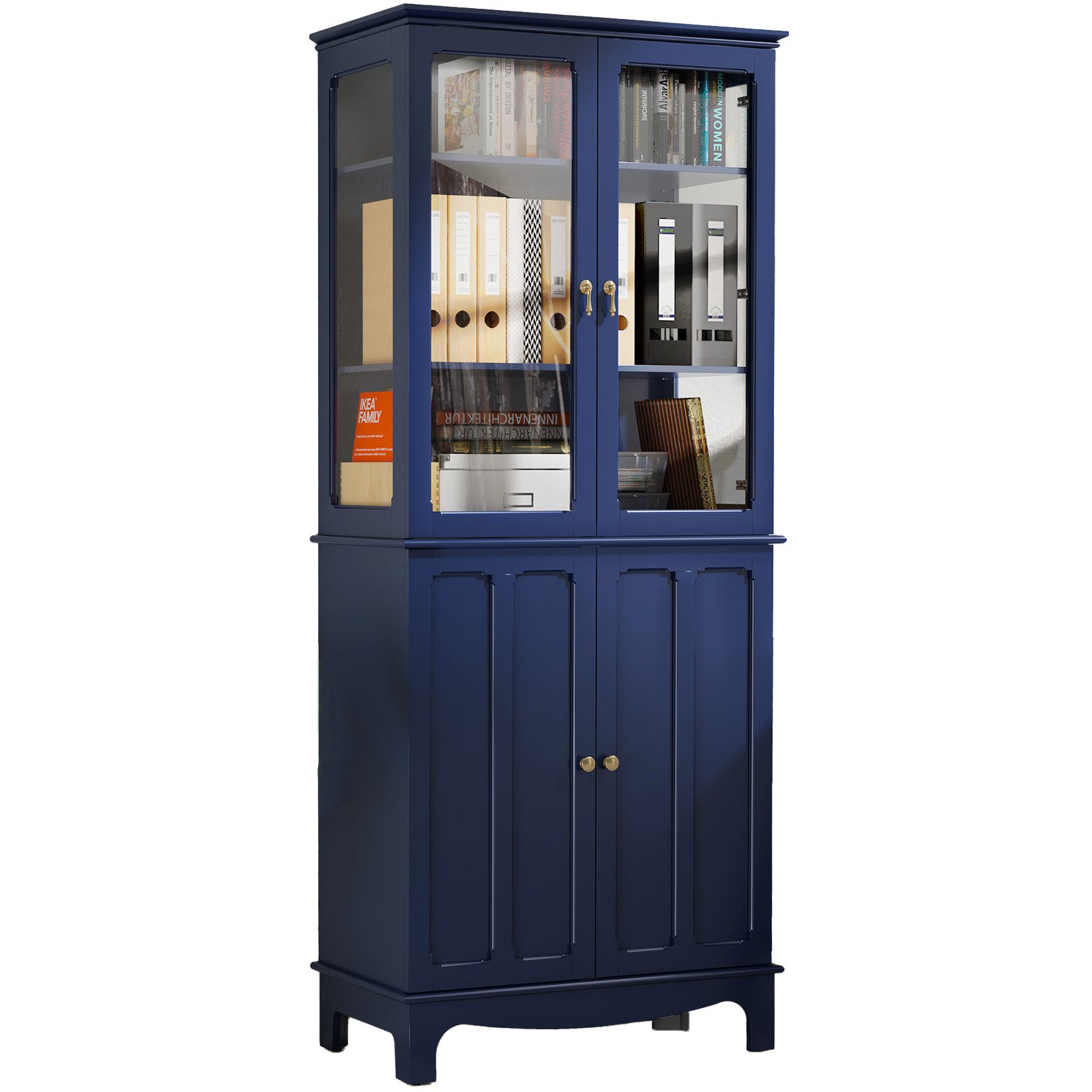 HOLTICO Hochschrank Freistehender küchenschränke mit Glastür, Glasküchenschrank, 183 cm (1-St) klassischer hoher Schrank mit Glastür und verstellbaren Regalen