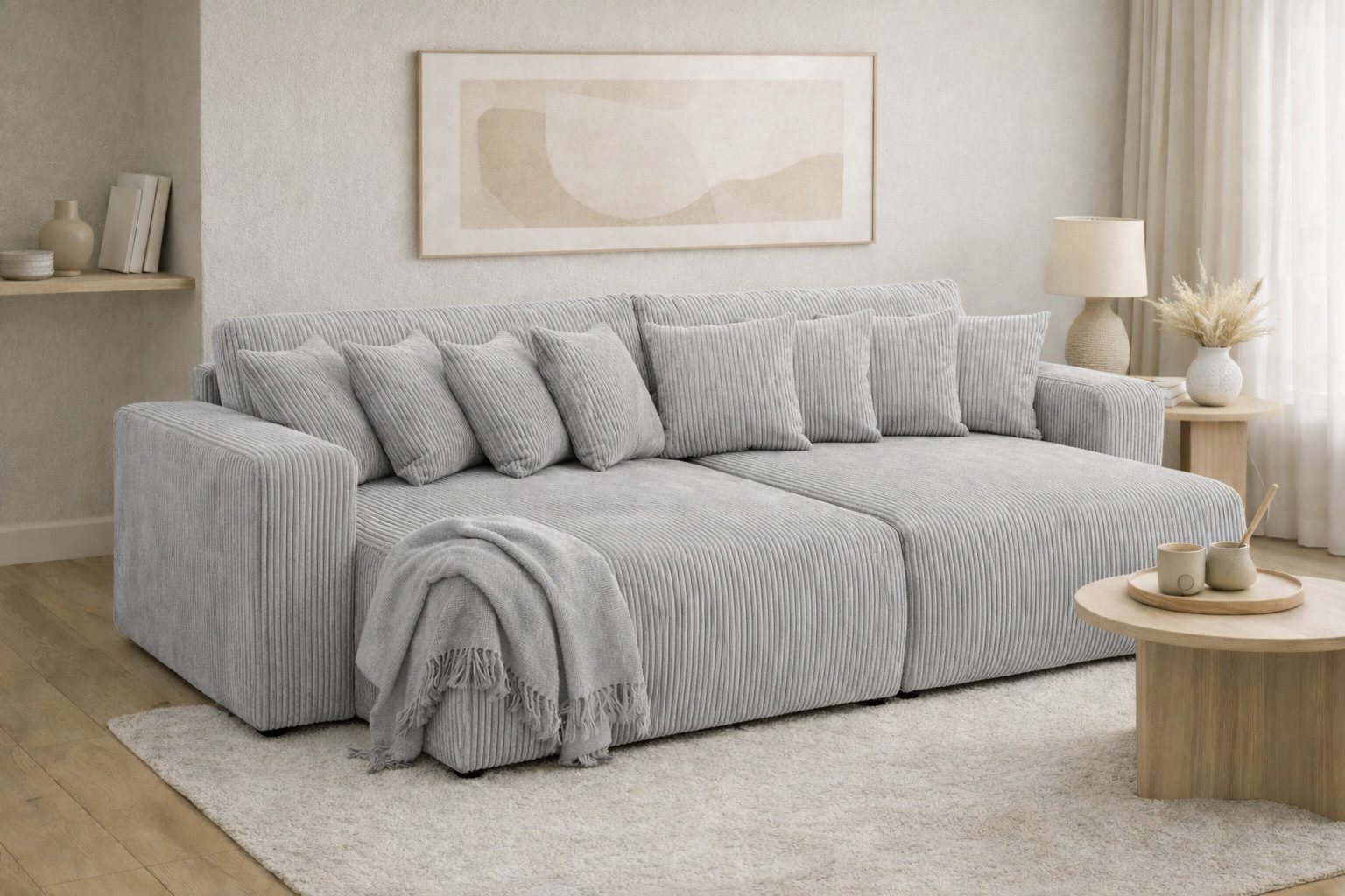 Kaiser Möbel Schlafsofa, Cordstoff Poso, PIANO DOUBLE, Große Liegefläche, Tiefe Sitzfläche, Cordstoff mit markanter Struktur