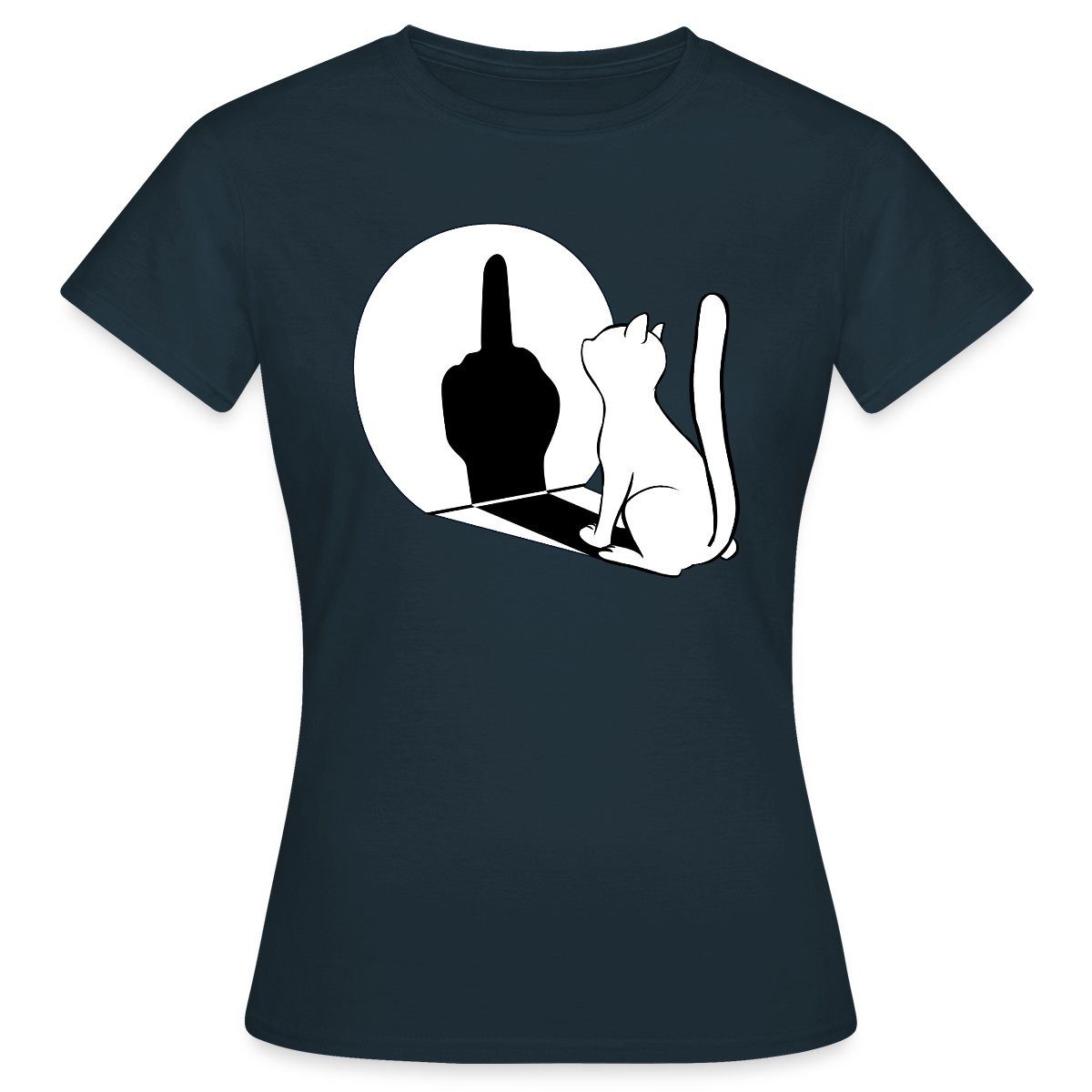 Spreadshirt T-Shirt Schattenspiel Katze Mittelfinger Frauen T-Shirt (1-tlg)