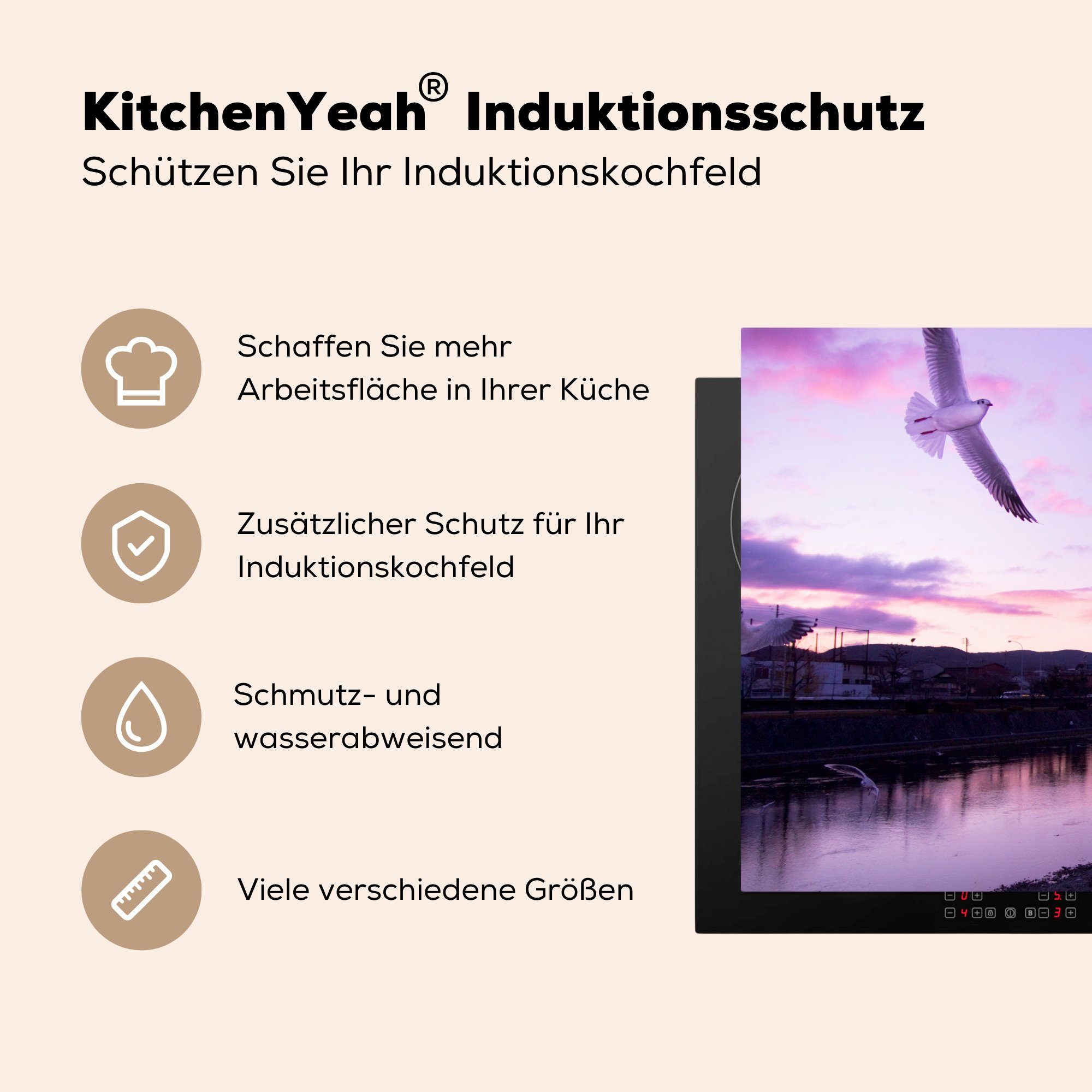 Induktionskochfeld Himmel, einem Herdblende-/Abdeckplatte cm, Vinyl, die 81x52 tlg), Schutz fliegen MuchoWow Ceranfeldabdeckung unter rosafarbenen für Sturmmöwen (1 küche,