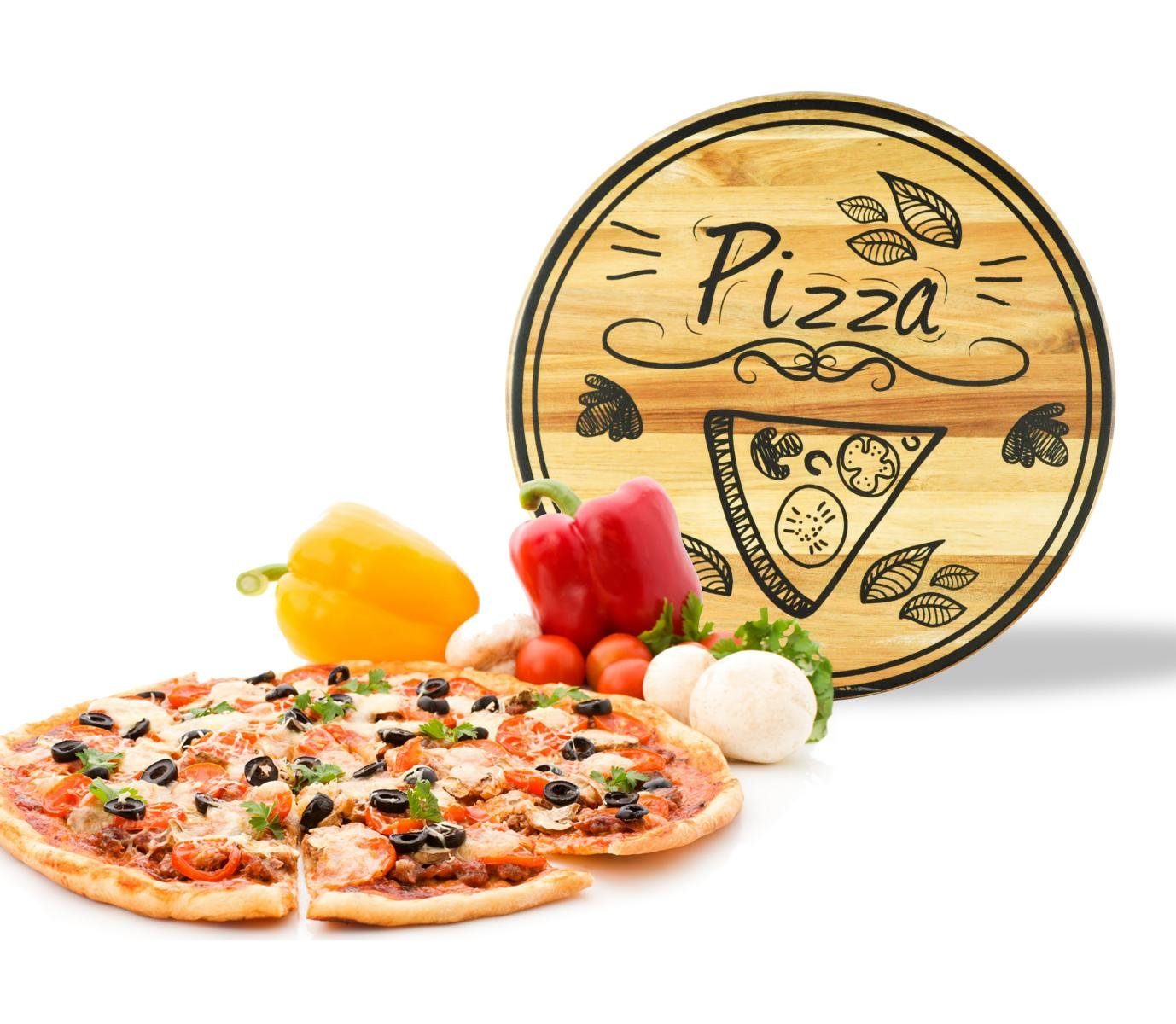 Pizzateller mit Pizza-Motiv ø30cm drehbar Holzteller Drehteller Speiseteller