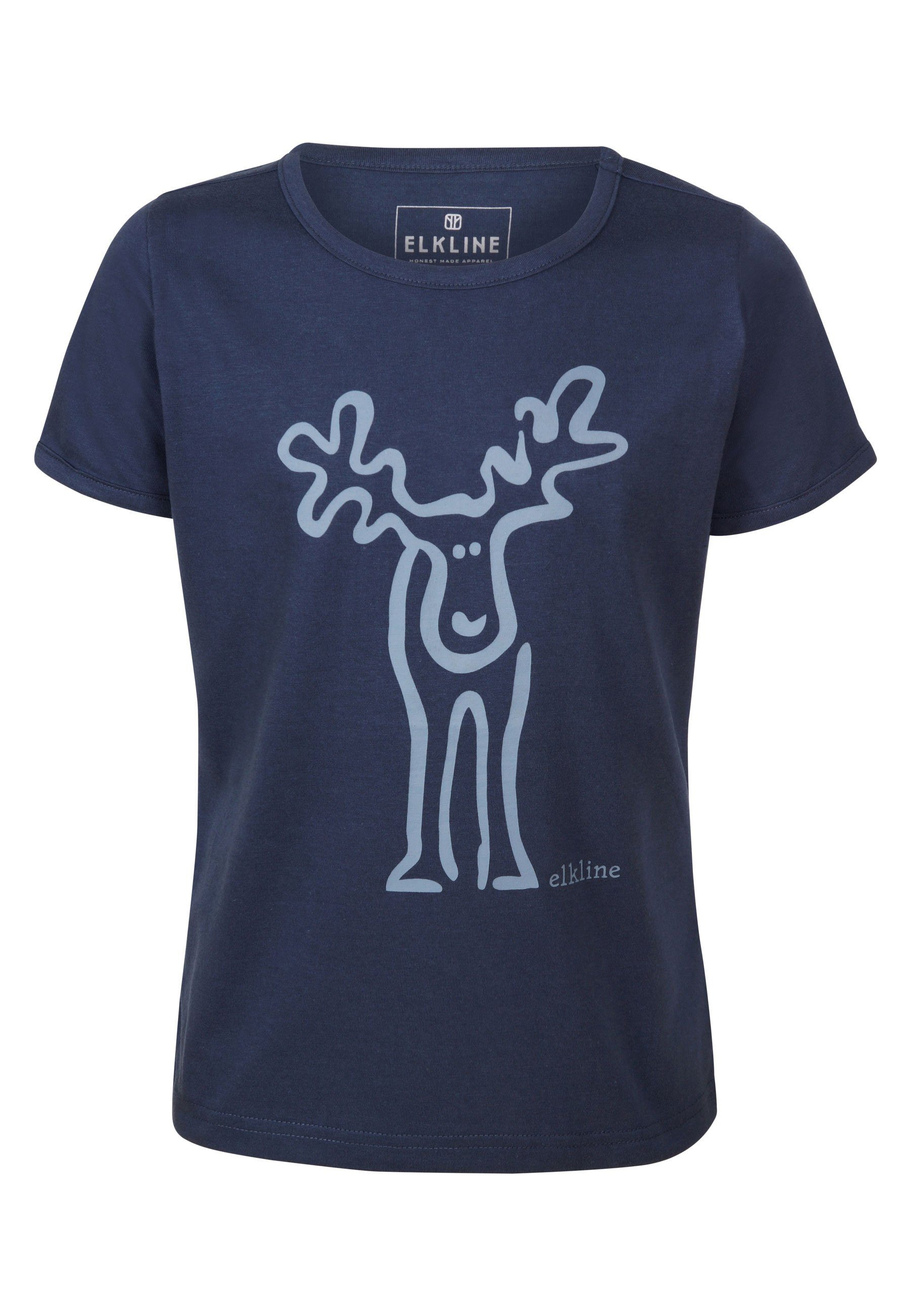 Elkline T-Shirt Rudolfinchen Retro Elch Brust und Rücken Print darkblue - ashblue