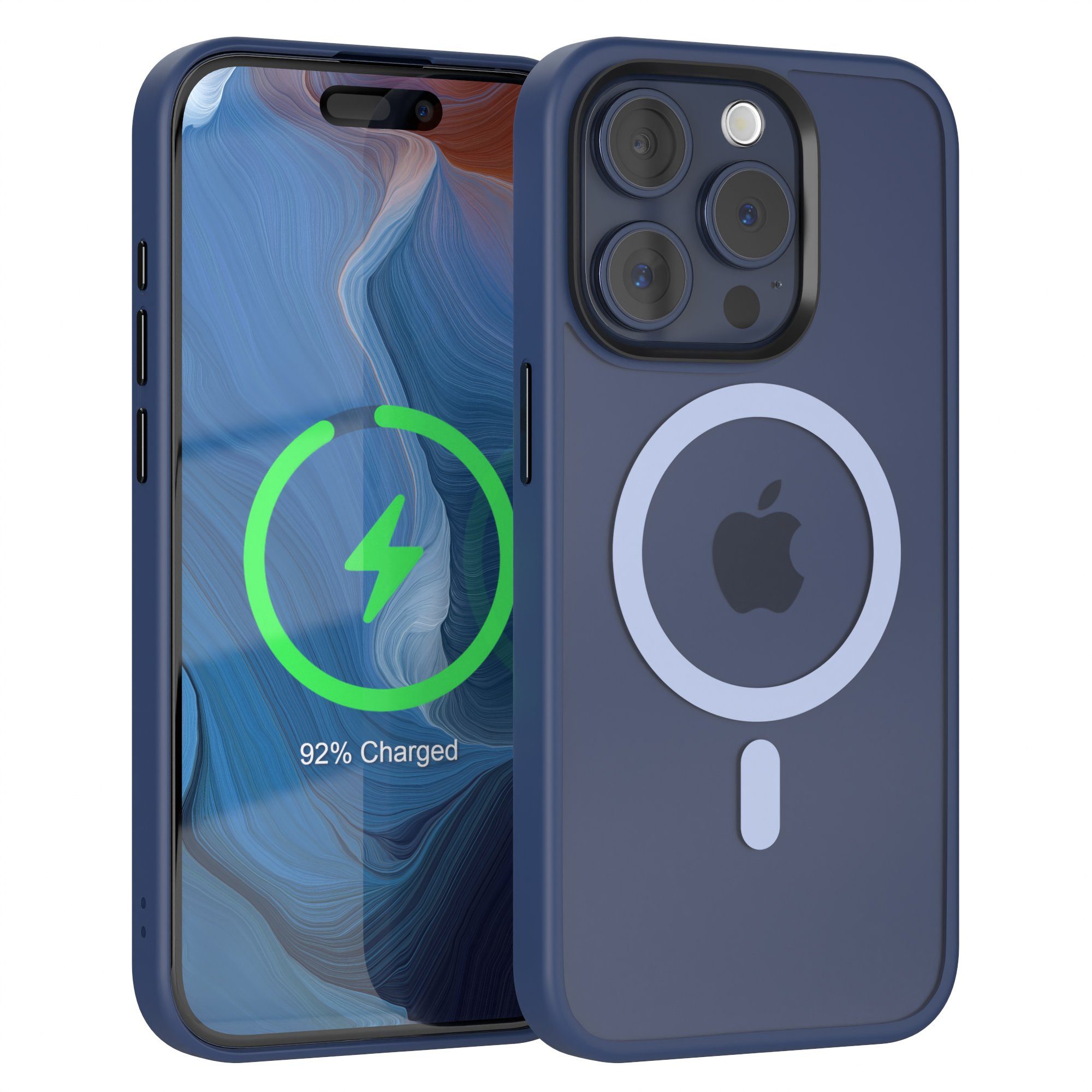 EAZY CASE Handyhülle Outdoor Case MagSafe Matt für Apple iPhone 15 Pro 6,1 Zoll, Handyhülle stoßfest Silikon Softcase Outdoorcase kratzfest Dunkelblau