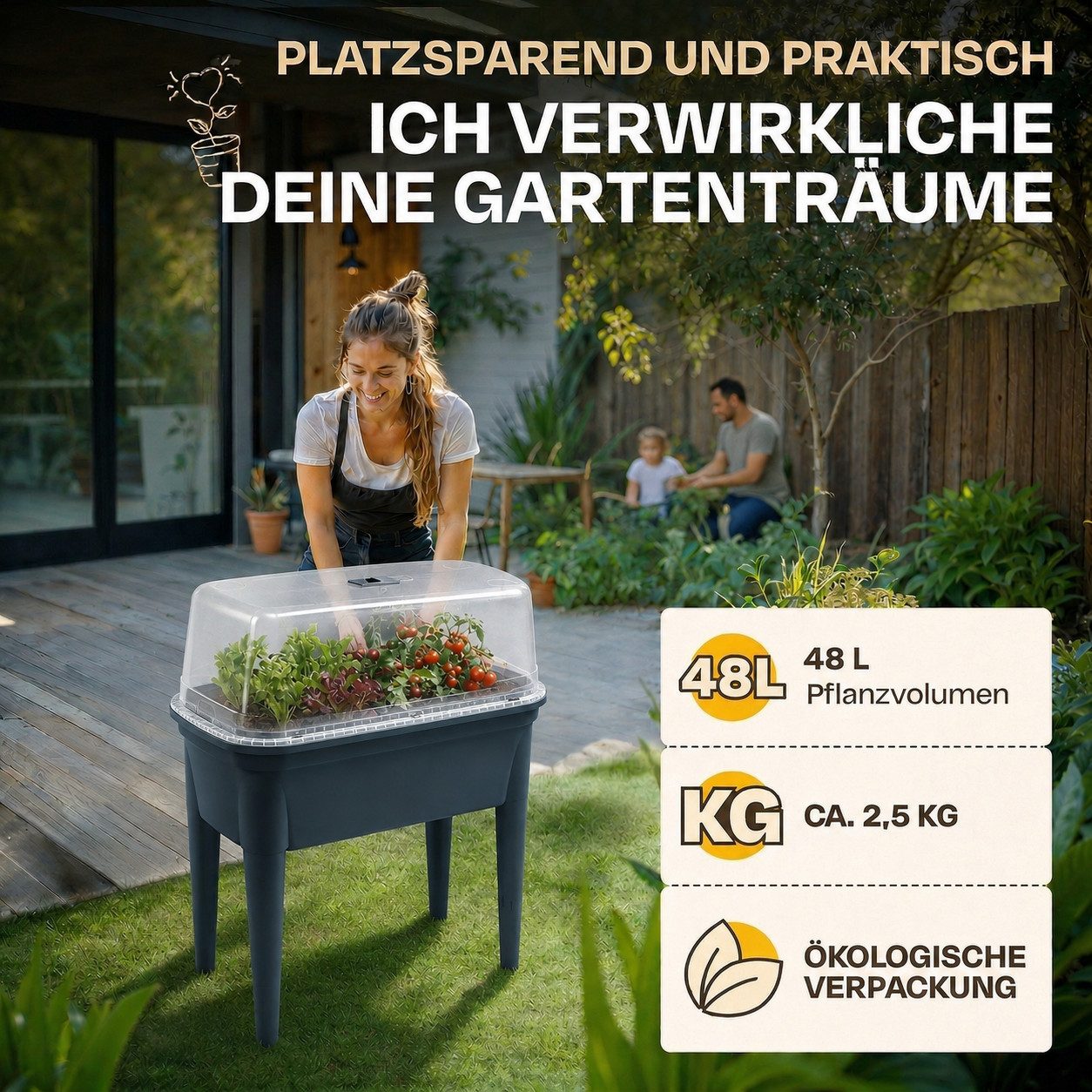 ONDIS24 Hochbeet Hochbeet Valentina Frühbeet Gewächshaus Pflanzbeet Anthrazit (2 St) – Bild 3 von 5