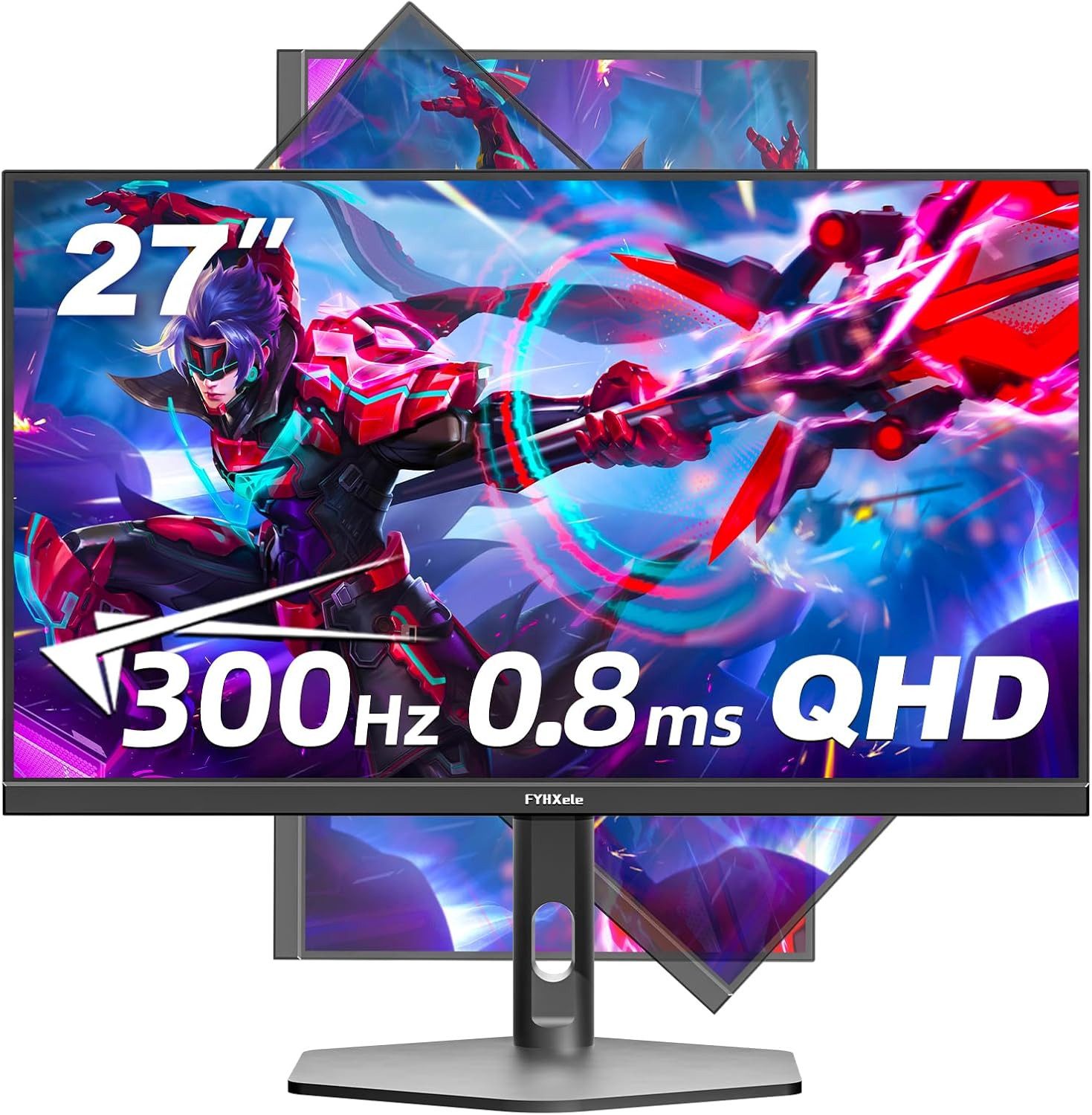 FYHXele FY27QHR Gaming-LED-Monitor (70 cm/27 ", 2560 x 1440 px, WQHD, 0.8 ms Reaktionszeit, 300 Hz, IPS-LED, 0.8ms (G/G), höhenverstellbar, DP1.4, HDMI2.0)