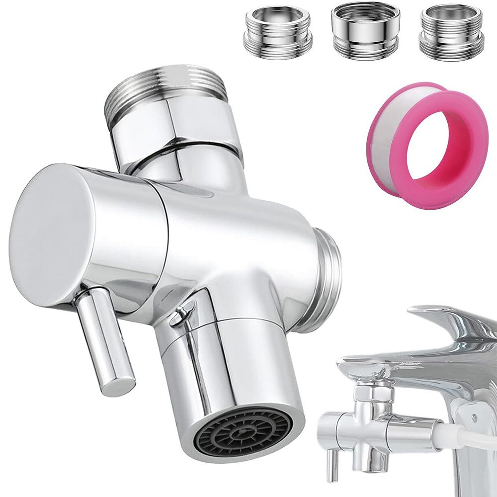 AFKSMILE 3-Wege-Ventil 3 Wege Wasserhähn Umschaltventil Umstellventil mit 3 Unterlegscheiben, Für G1/2, M22-24, 1/2 Zoll Umschaltventil, Diverter für Wasserhahn