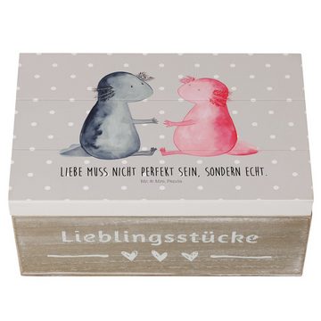 Mr. & Mrs. Panda Dekokiste Axolotl Liebe - Grau Pastell - Geschenk, Truhe, Holzkiste, Erinnerung (1 St)