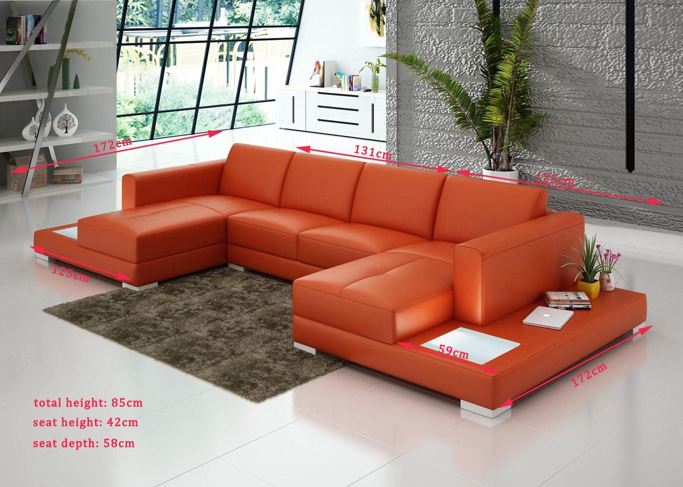 Wohnlandschaft Orange Design Couchen U Ecksofa JVmoebel Leder Ecksofa, Couch Form Polster Sofa