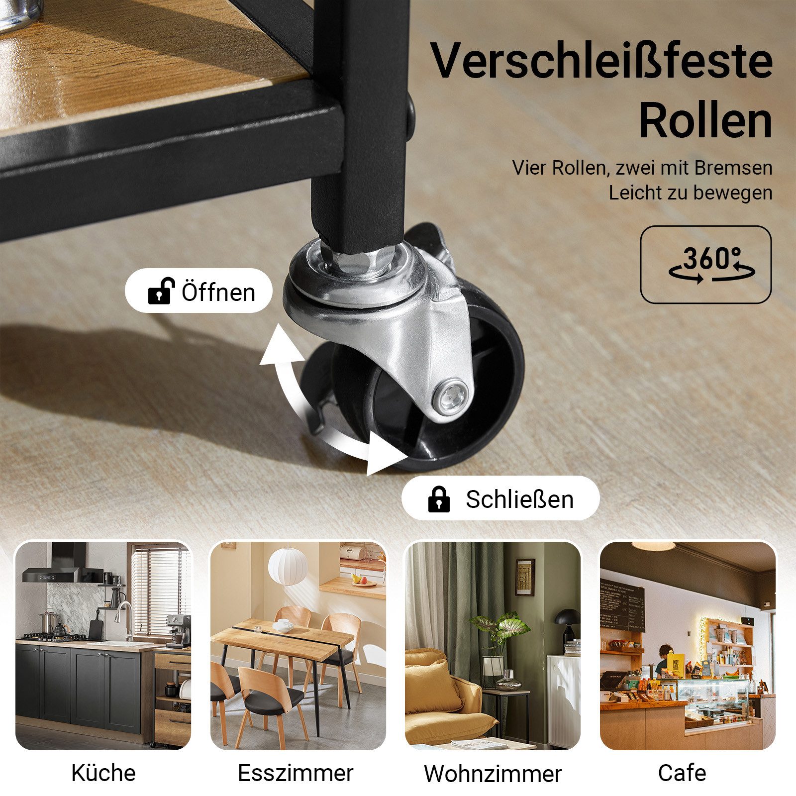 SoBuy Küchenwagen FKW111, Rollwagen, Beistelltisch, Küchenregal, Küche Haushalt, mit 2 Schubladen und 3 Ablagen Servierwagen Beistellwagen