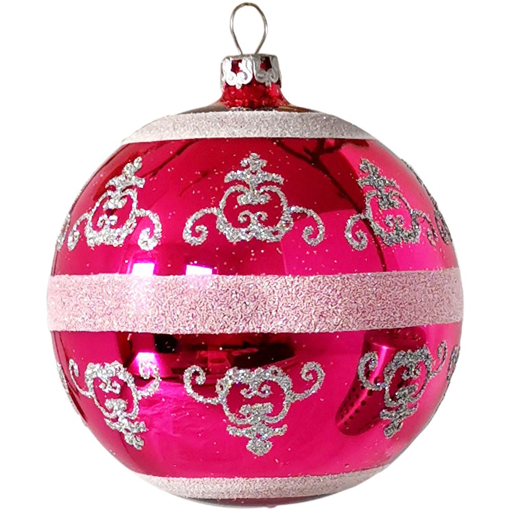 Schatzhauser Weihnachtsbaumkugel Christbaumkugel Barock, pink Ø8cm (1 St), mundgeblasen, handbemalt