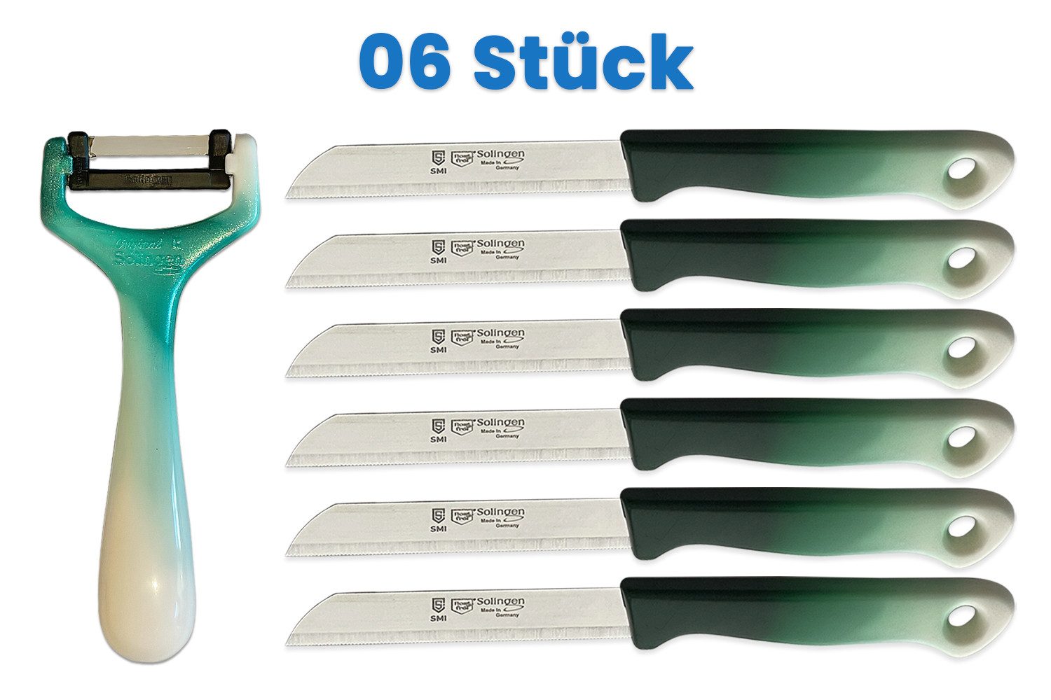 SMI Schälmesser SMI 6-tlg Solingen Schälmesser Sparschäler Obstmesser Gemüsemesser, Küchenmesser Wellenschliff