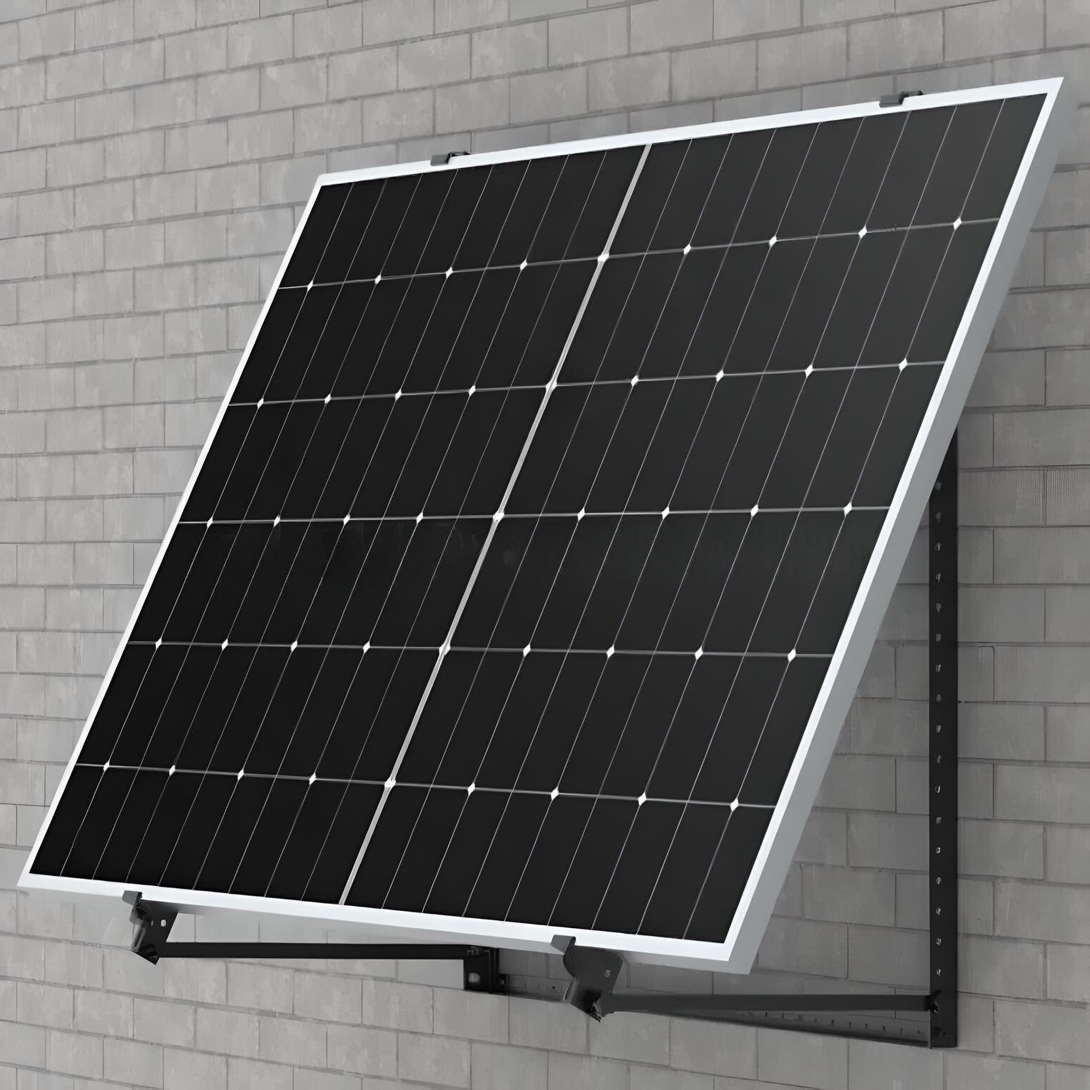 TZIpower Solarmodul-Halterung Solarhalterung Triangel Schwarz Balkon Flachaufständerung Wandmontage, (Mit Haken und Endklemmen, Universal einsetzbar)