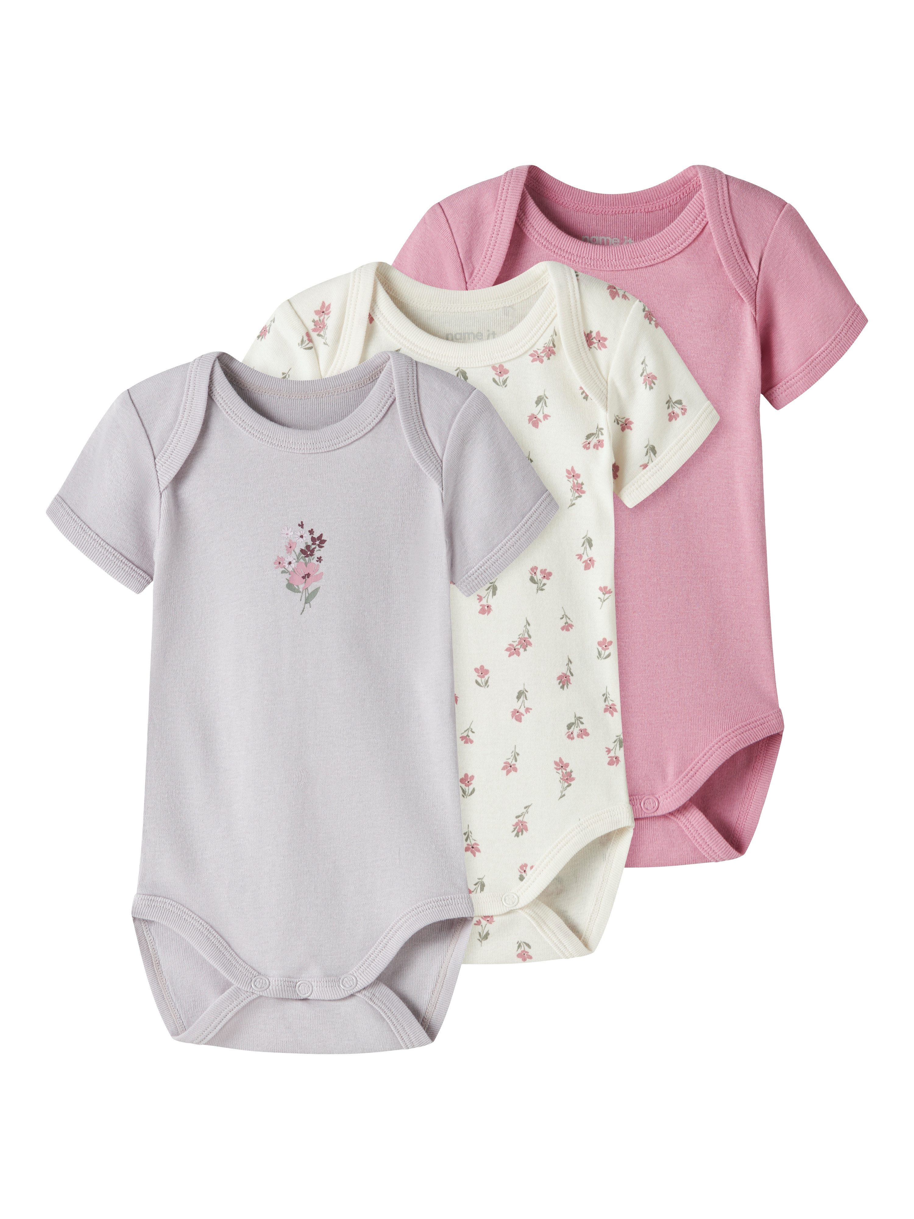 Name It Kurzarmbody NBFBODY 3P SS FLOWER NOOS (Packung, 3-tlg)