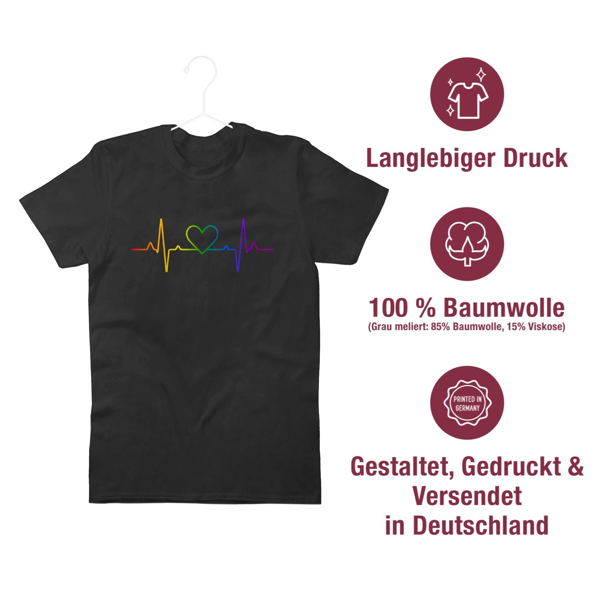 Kleidung Regenbogen 02 T-Shirt Shirtracer Pride LGBT Herzschlag Schwarz