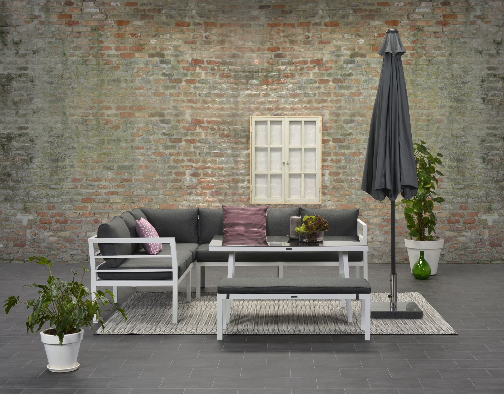 Garden Impressions Gartenlounge-Set Blakes links weiß Dining Ecklounge Set, (Spar-Set, 3-tlg., Ecklounge + XL + Esstisch), wetterfest / langlebig / pflegeleicht