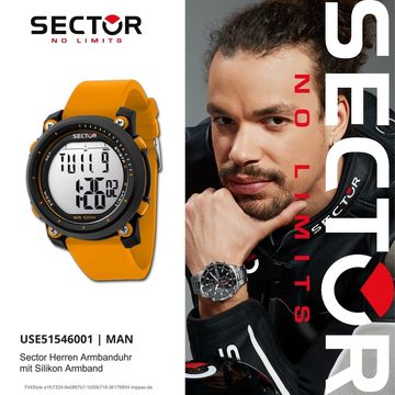 Sector Digitaluhr Sector Herren Armbanduhr Digital, Herren Armbanduhr rund, groß (ca. 40mm), Silikonarmband orange, Casual