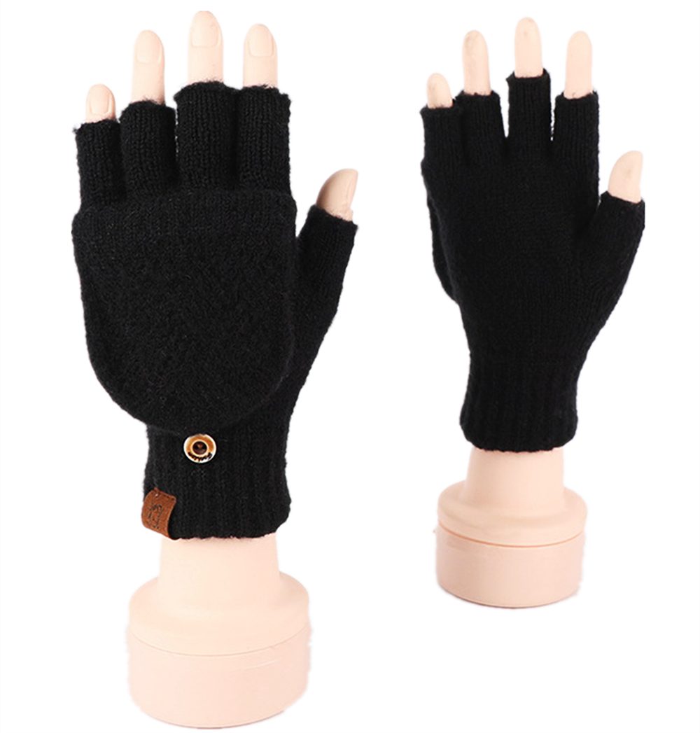 LYDMN Strickhandschuhe Handschuhe,Halbe Finger warme Handschuhe,Schwarz Winterhandschuhe für Erwachsene mit halben Fingern