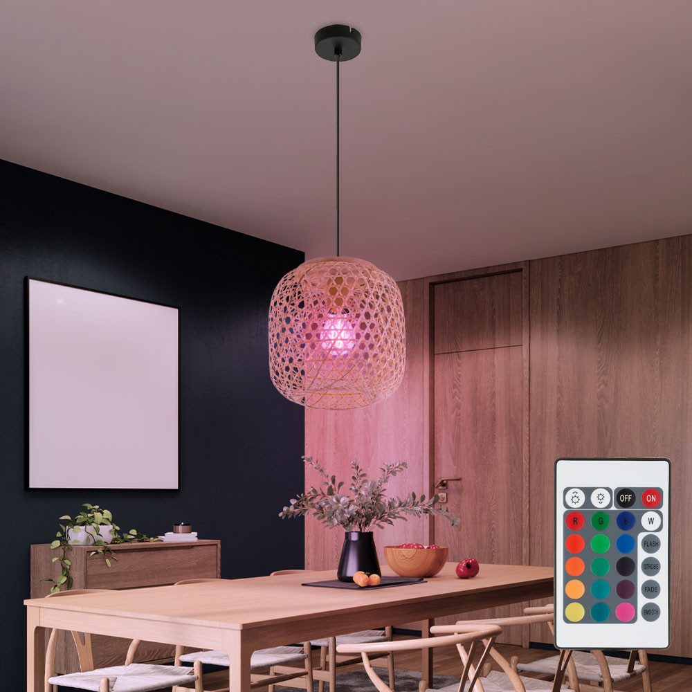 GLOBO LIGHTING LED Pendelleuchte, Leuchtmittel inklusive, Bambus Geflecht Decken Hänge Lampe dimmbar FERNBEDIENUNG