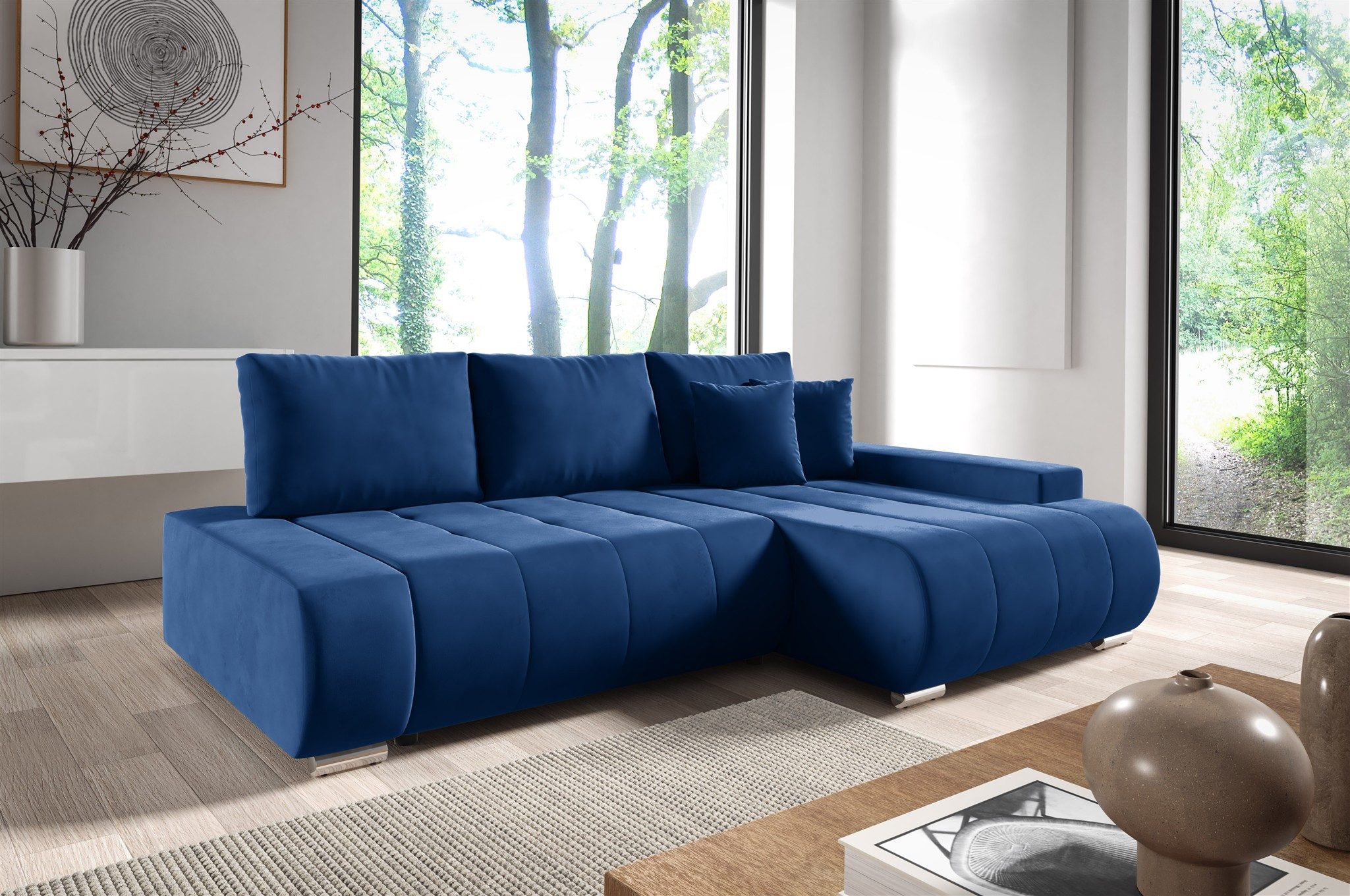 Fun Möbel Ecksofa Schlafsofa Sofa FUN DARIO in Velourstoff Monolith, Ottomane Links oder Rechts, Rundumbezug