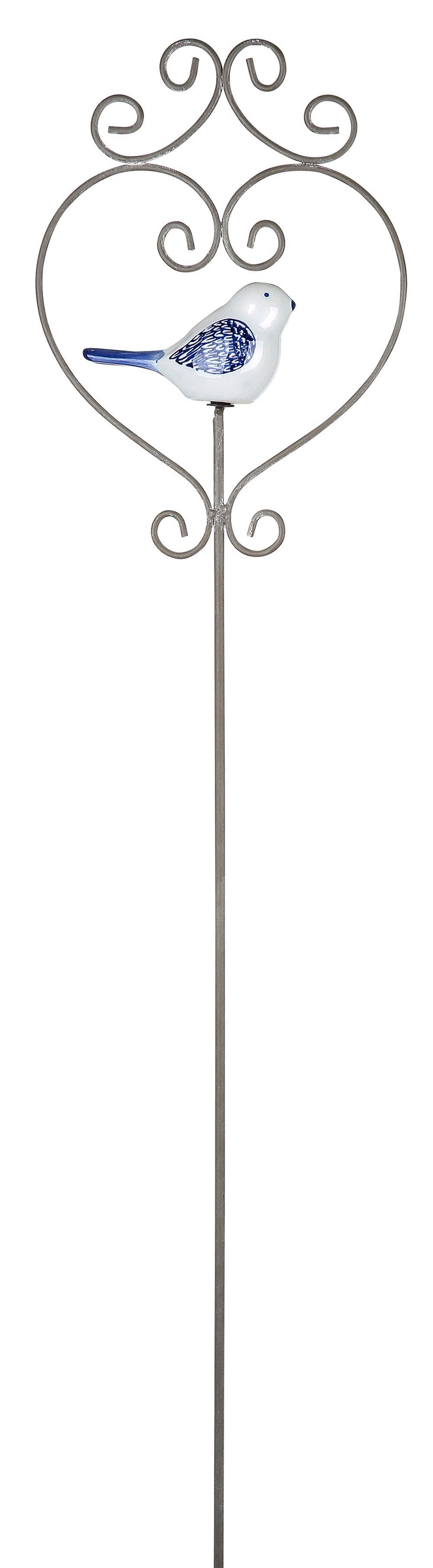 dekojohnson Gartenstecker Gartendeko Vogel in Herz Gartenstecker weiß 110 cm | Dekostecker