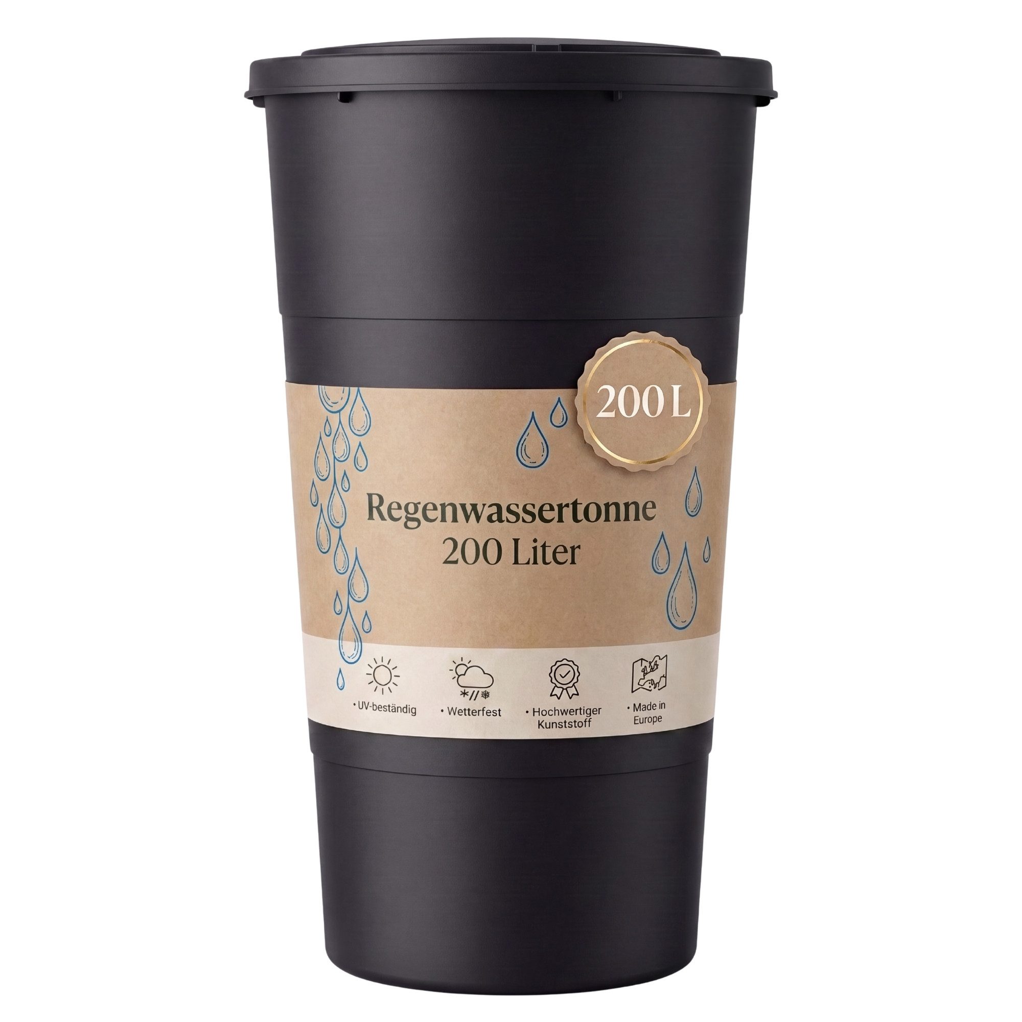 BigDean Regentonne 200L Anthrazit Made in Europa, 200 l, Klickdeckel wetterfest UV-beständig Laubschutz Insektenschutz stabil