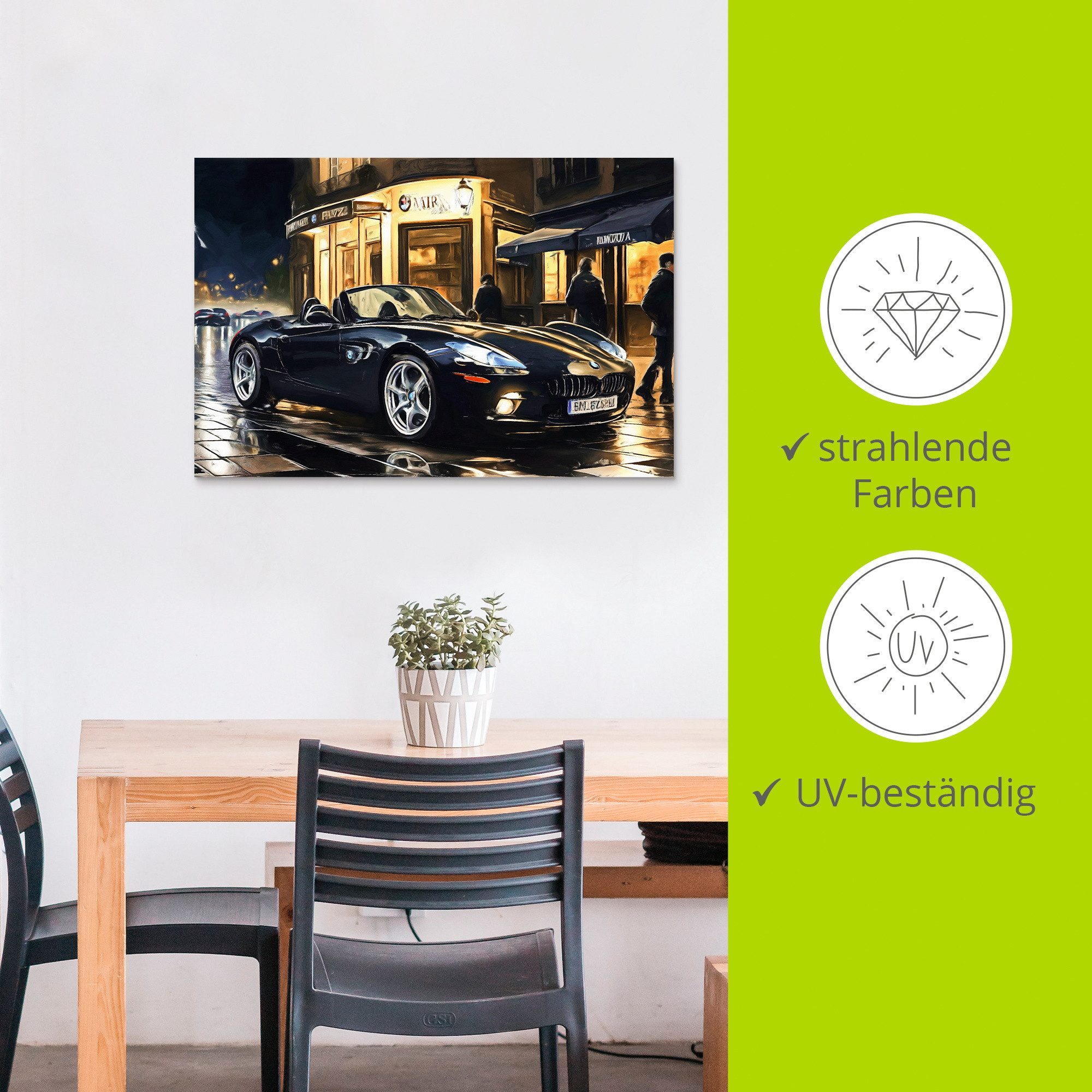Artland Wandbild BMW Z8 nachts in Paris, Auto (1 St), als Alubild, Leinwandbild, Poster, Wandaufkleber in verschied. Größen