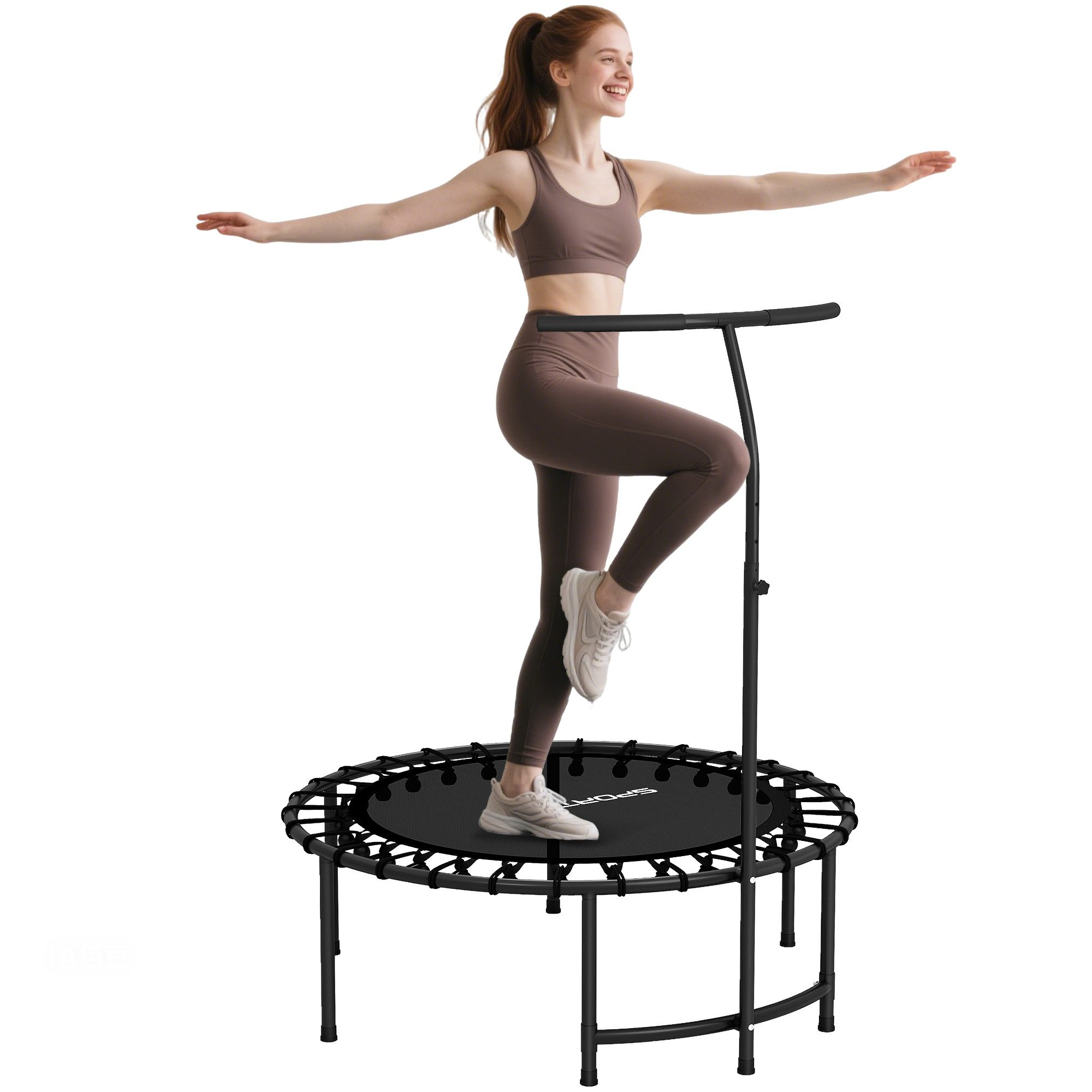 SPORTNOW Fitnesstrampolin Trainingstrampolin, Ø 102 cm, (Trainingstrampolin, 1 tlg., Indoor Trampolin), 5-stufig verstellbarer T-förmiger Griff, Schwarz
