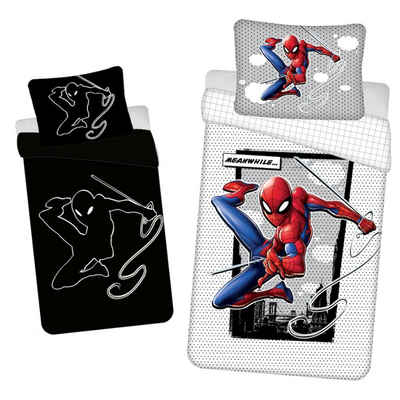 Bettwäsche Spiderman Wende Leucht-Bettwäsche Kopfkissen Bettdecke für 135x200 cm, Spiderman, 100% Baumwolle, 2 teilig, 100% Baumwolle