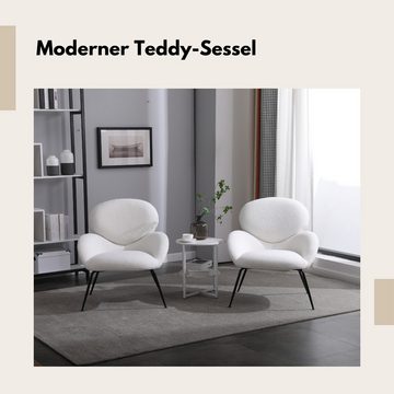 SeedWave Sessel Teddy Loungesessel mit Gekippter Rückenlehne, Gemütlicher Lesesessel, Modern Sessel Wohnzimmer, Relaxsessel mit Metallbeine