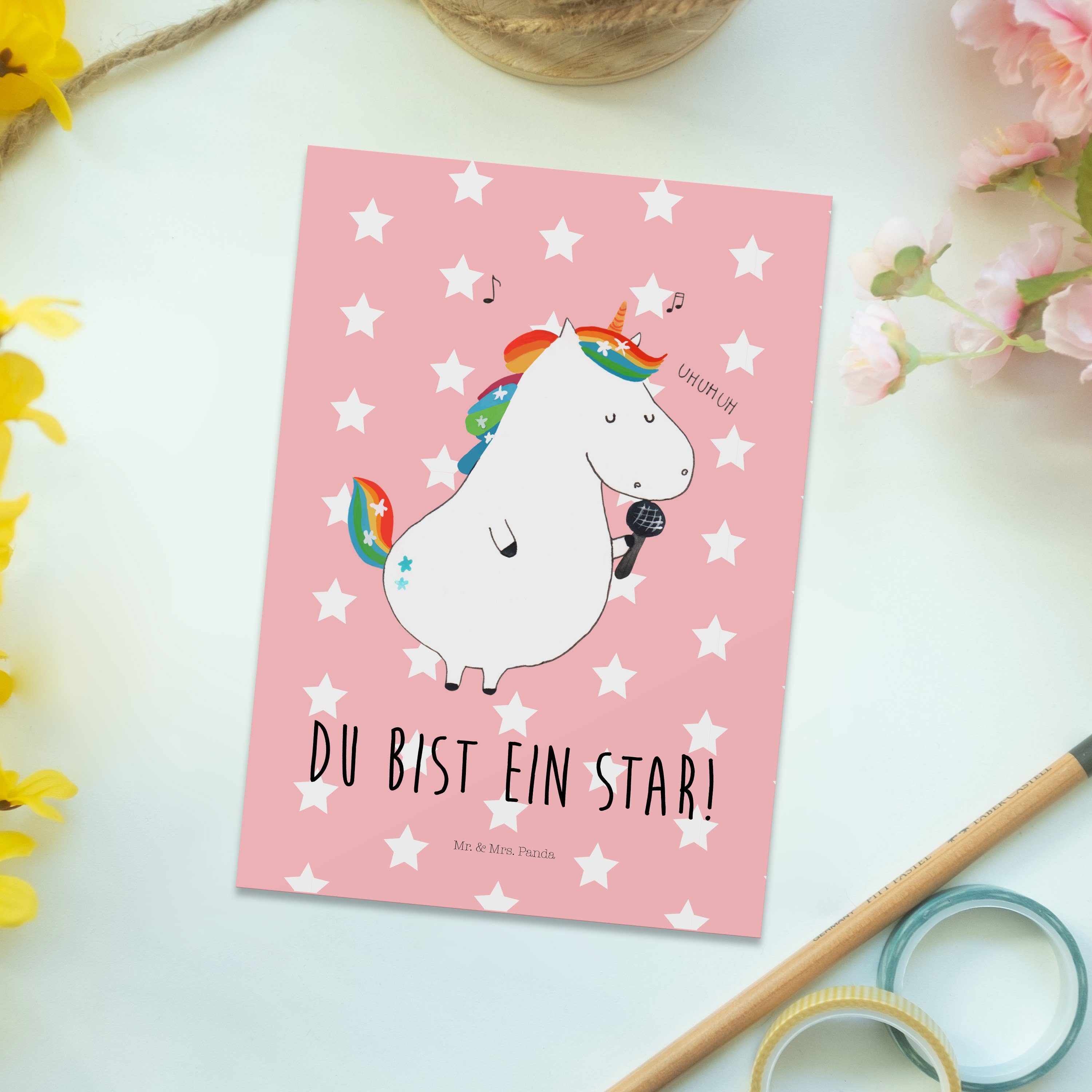 Dankesk Postkarte Mrs. Geburtstag, - Panda Mr. Pastell Einhorn & - Rot Unicorn, Sänger Geschenk,